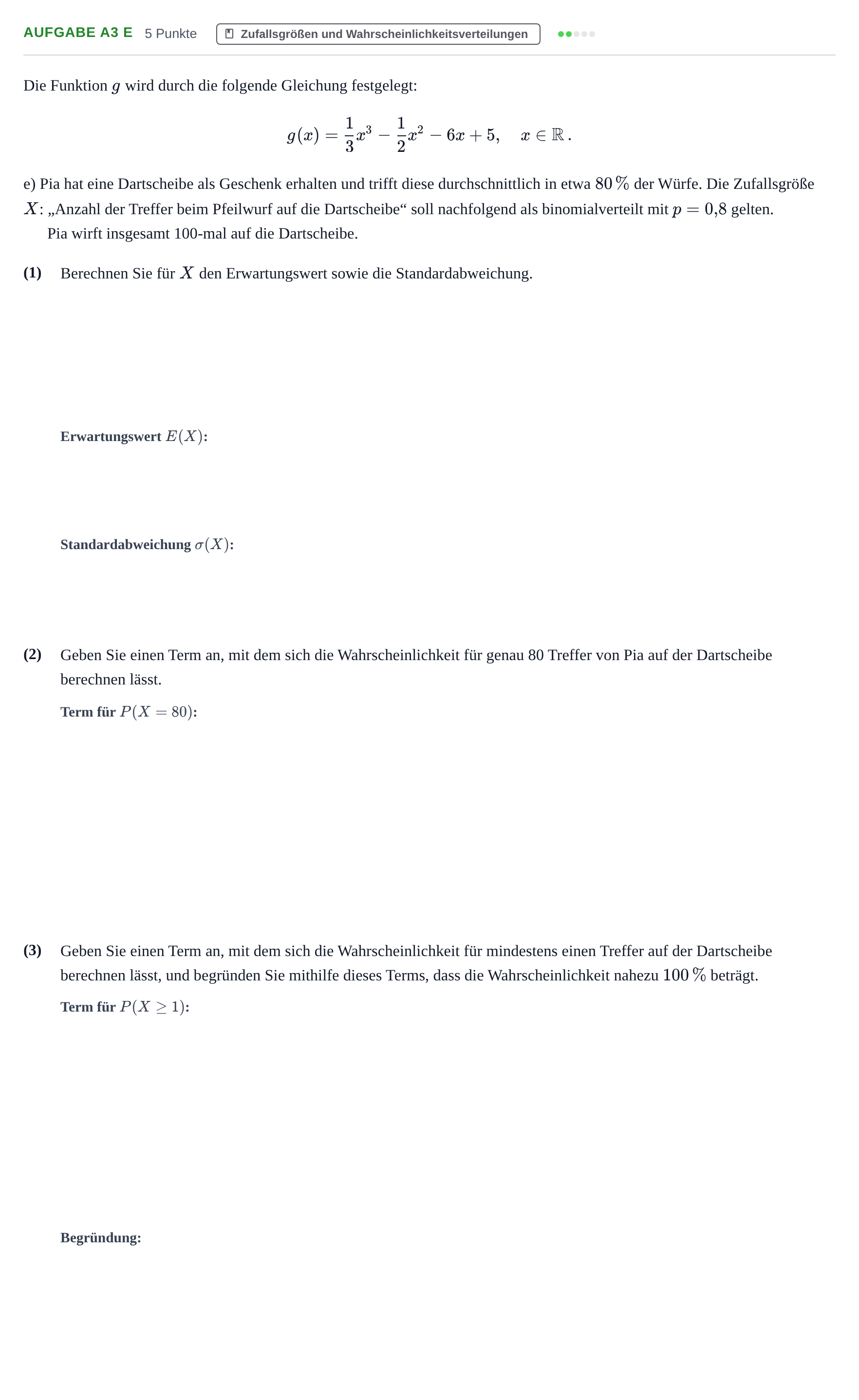 Aufgabenstellung: Aufgabe A3 e · Abitur NRW Mathematik GK · Haupttermin · CAS 2022