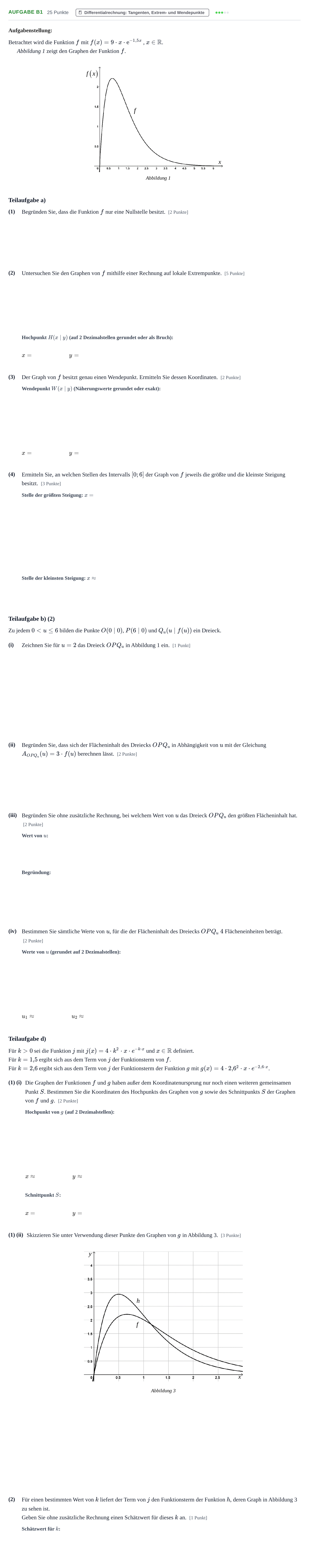 Aufgabenstellung: Aufgabe B1 - Differentialrechnung · Abitur NRW Mathematik GK · Haupttermin · CAS 2022