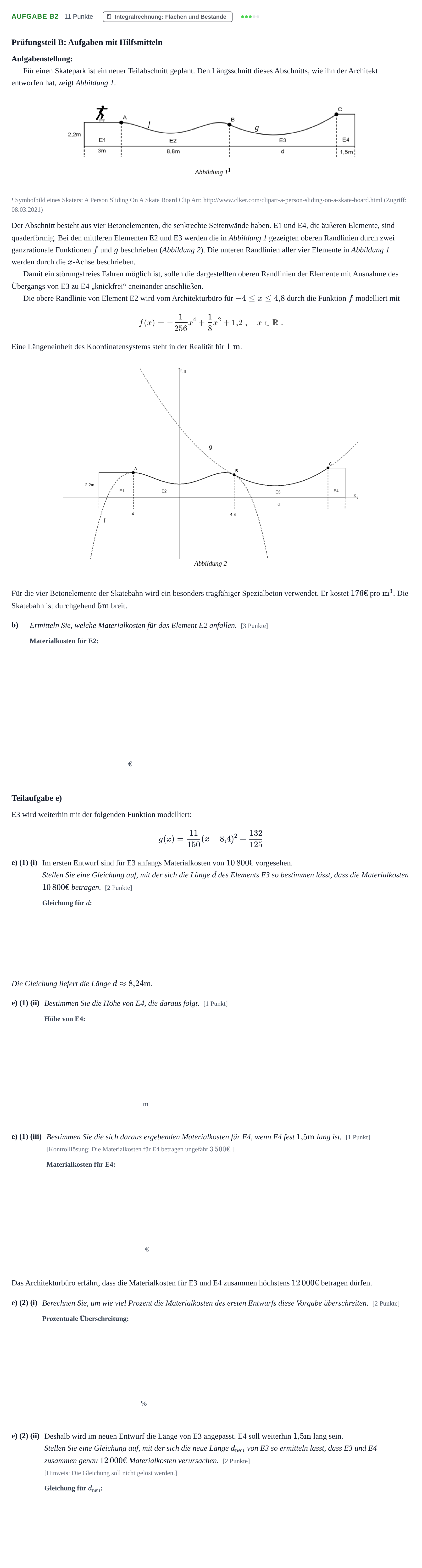 Aufgabenstellung: Aufgabe B2 - Integralrechnung · Abitur NRW Mathematik GK · Haupttermin · CAS 2022
