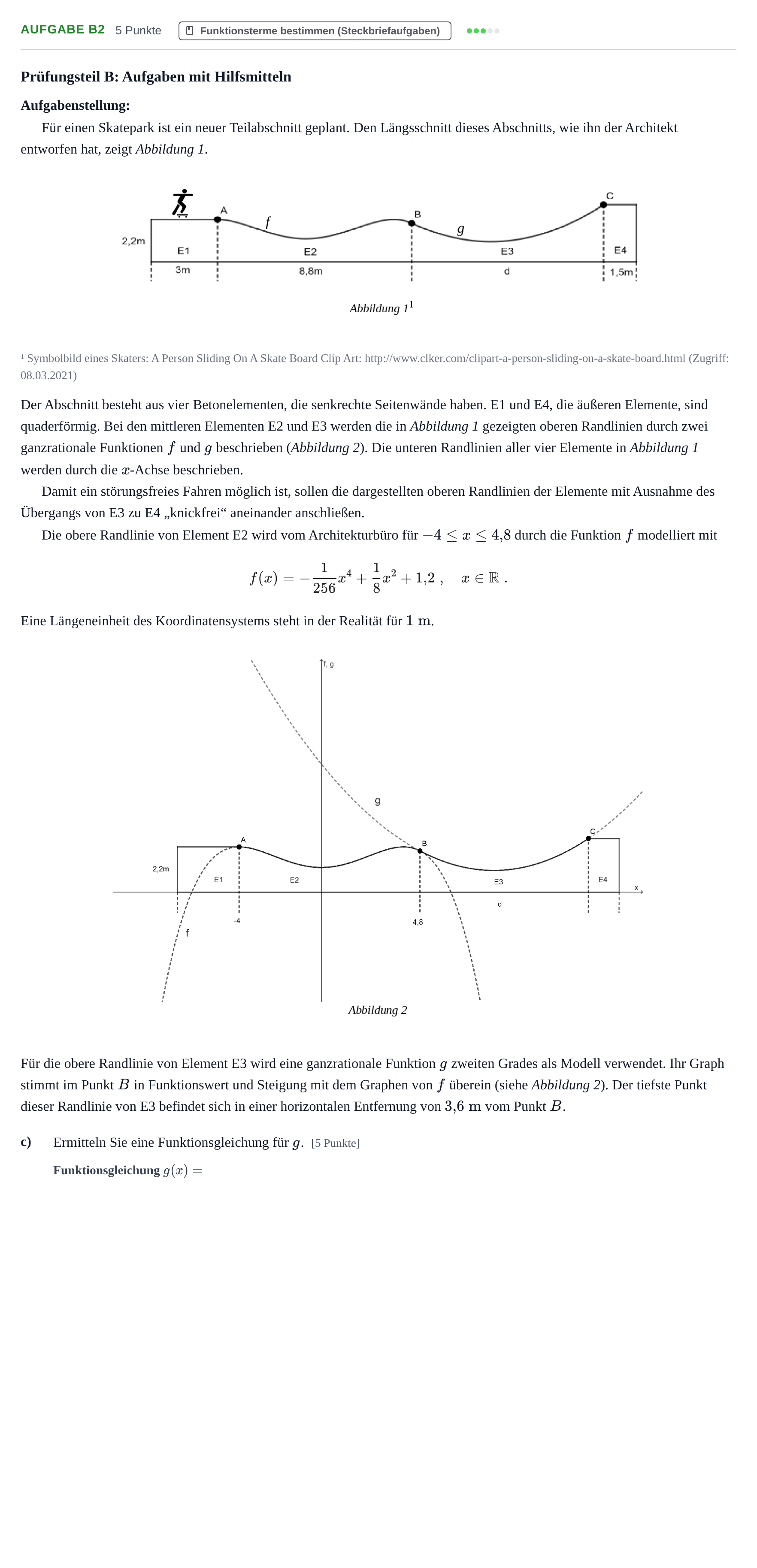 Aufgabenstellung: Aufgabe B2 - Funktionsterme bestimmen · Abitur NRW Mathematik GK · Haupttermin · CAS 2022