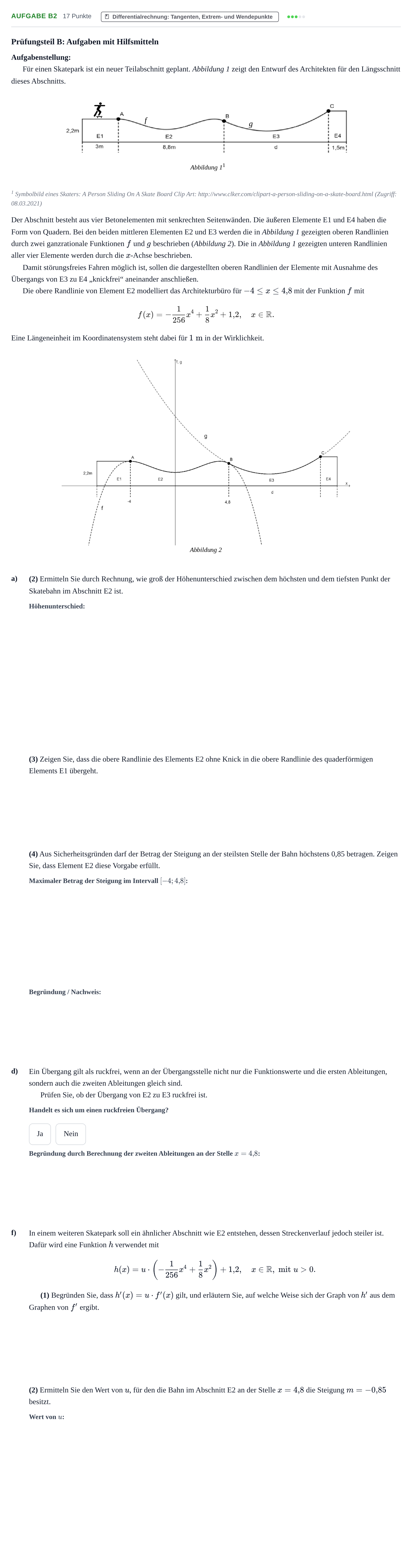 Aufgabenstellung: Aufgabe B2 - Differentialrechnung · Abitur NRW Mathematik GK · Haupttermin · CAS · Weiterbildungsk 2022