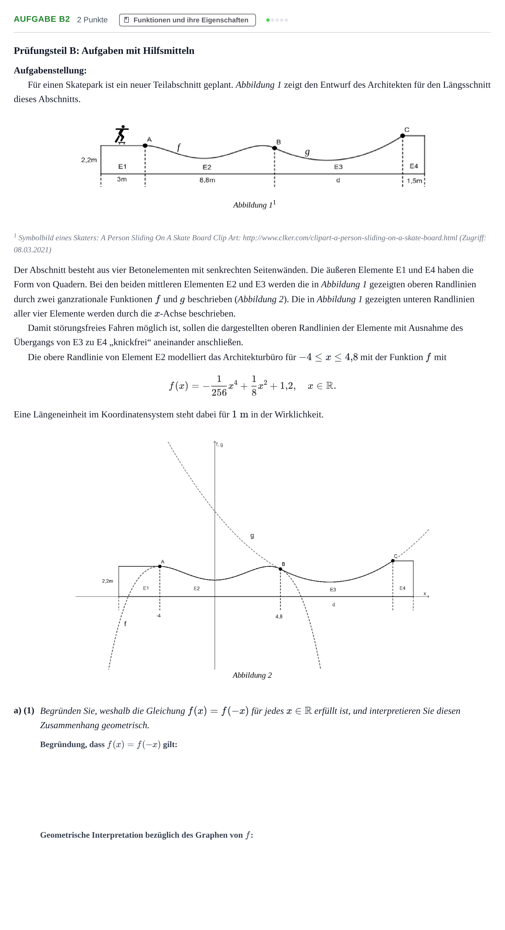 Aufgabenstellung: Aufgabe B2 - Funktionen und ihre Eigenschaften · Abitur NRW Mathematik GK · Haupttermin · CAS · Weiterbildungsk 2022