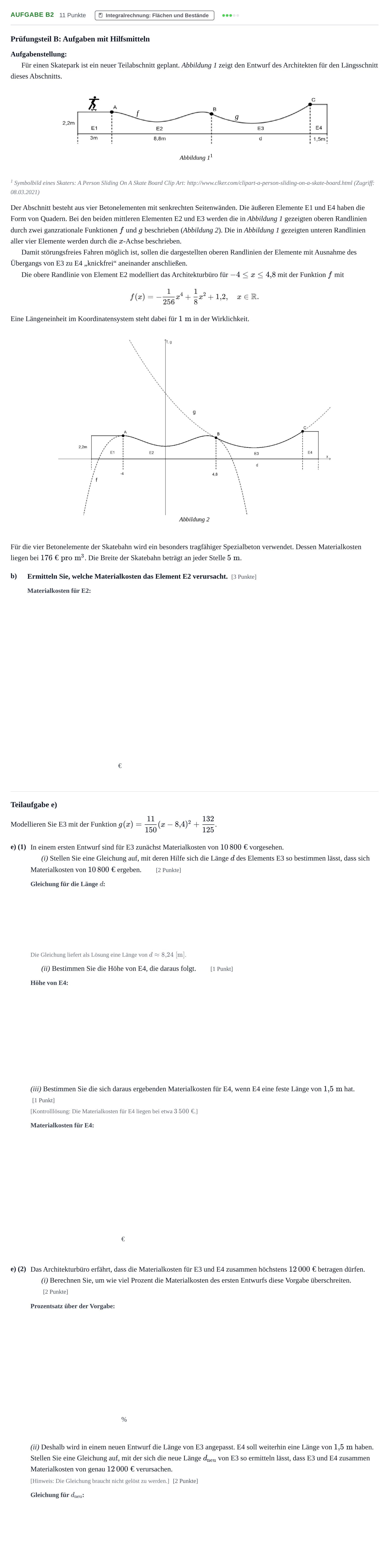 Aufgabenstellung: Aufgabe B2 - Integralrechnung · Abitur NRW Mathematik GK · Haupttermin · CAS · Weiterbildungsk 2022