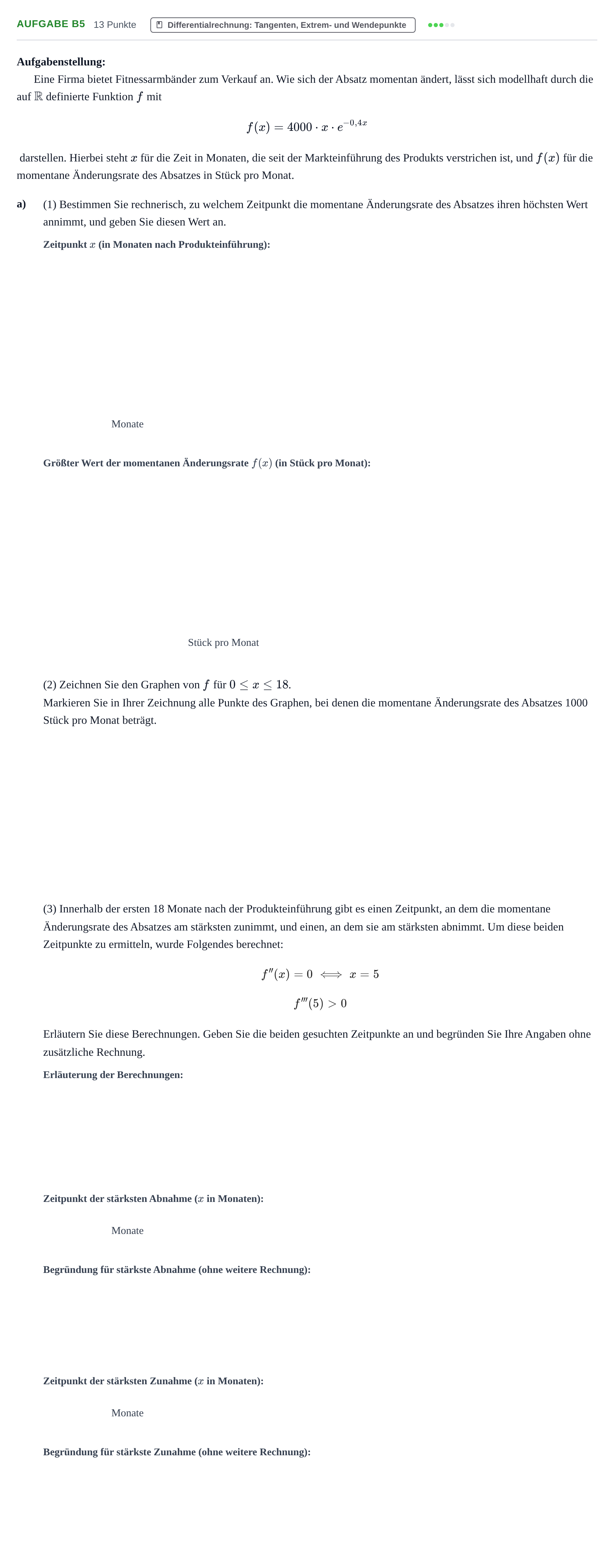Aufgabenstellung: Aufgabe B5 - Differentialrechnung · Abitur NRW Mathematik GK · Haupttermin · CAS · Weiterbildungsk 2022