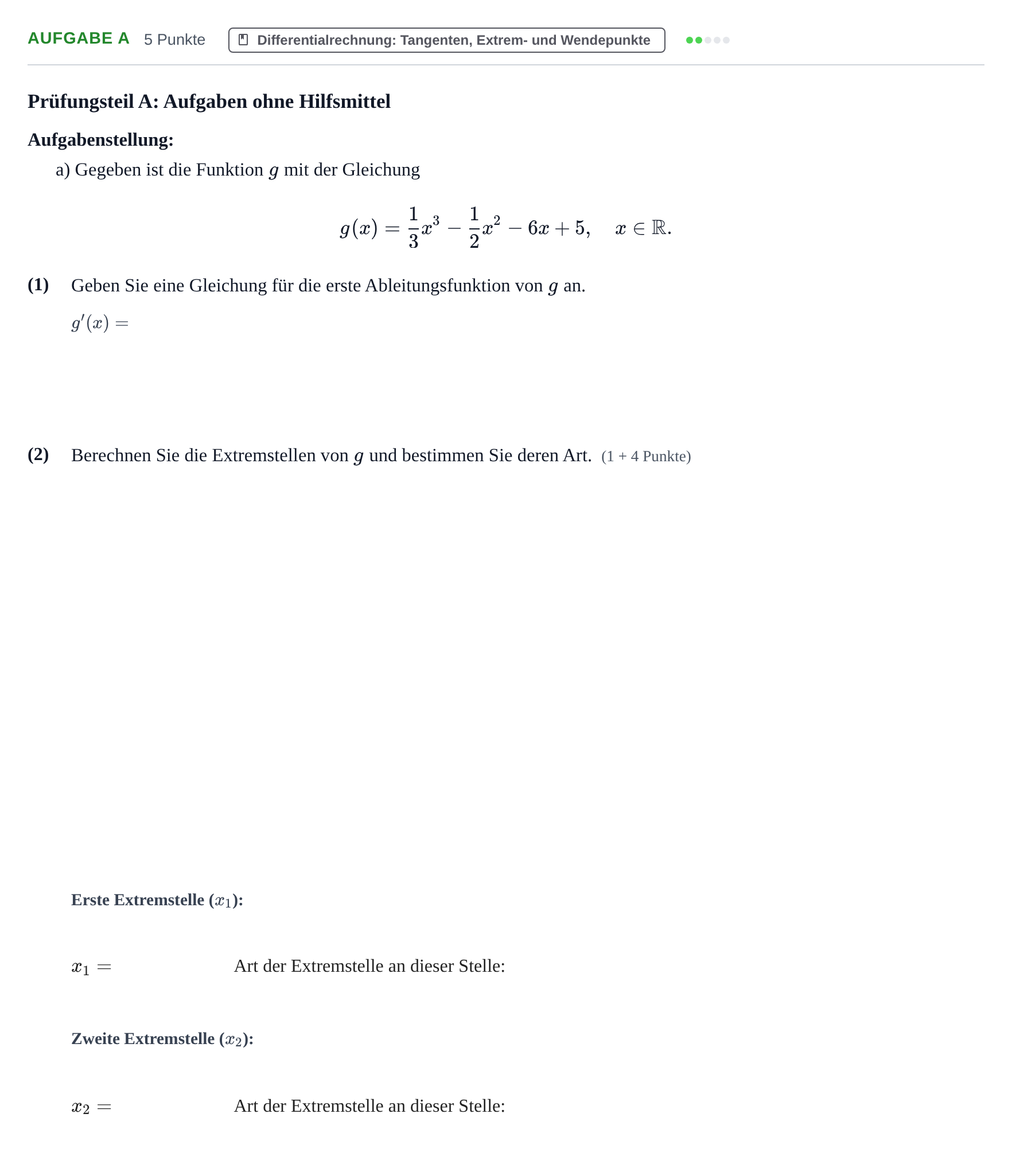 Aufgabenstellung: Aufgabe a · Abitur NRW Mathematik GK · Haupttermin · CAS · Weiterbildungsk 2022