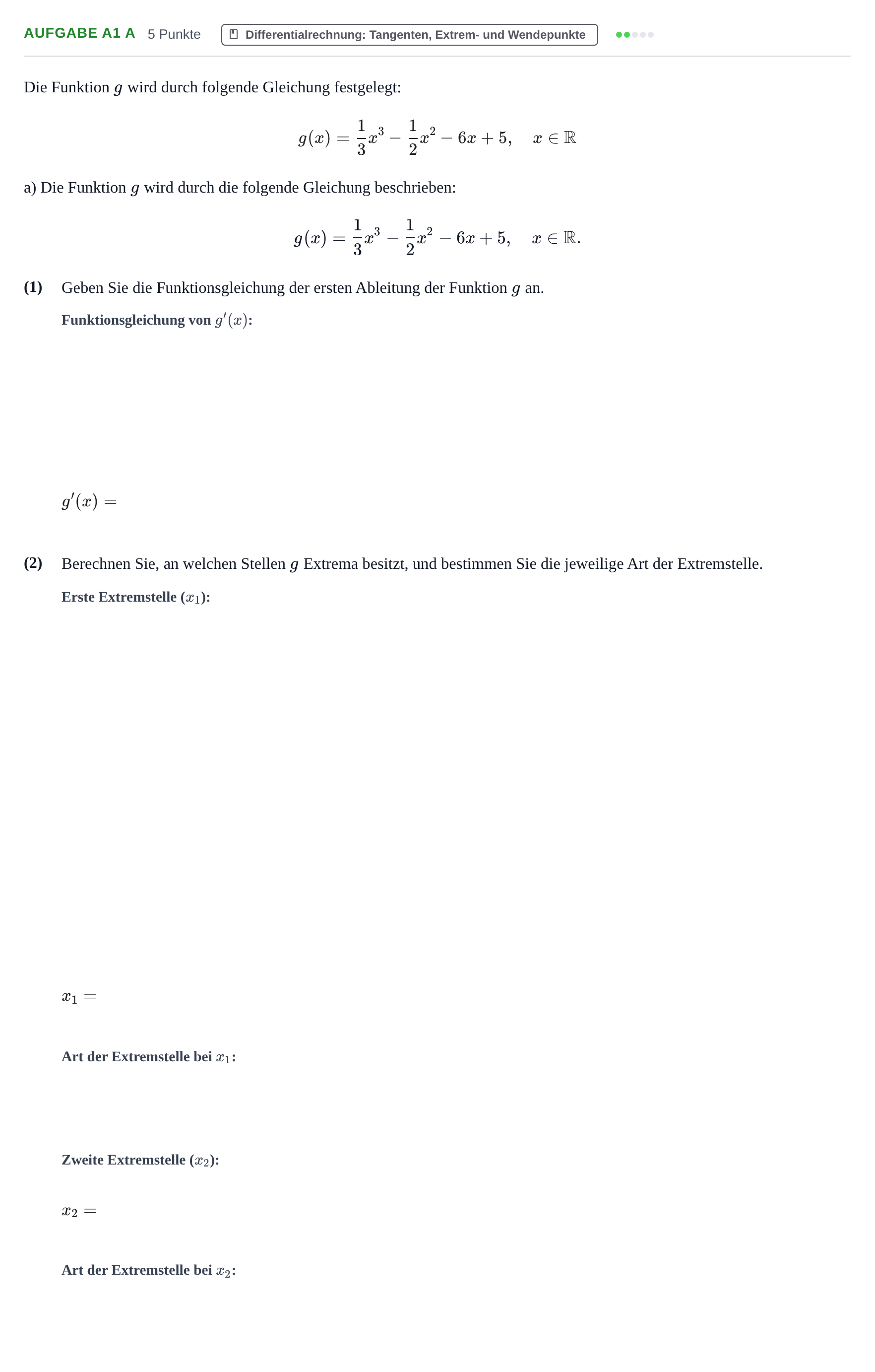 Aufgabenstellung: Aufgabe A1 a · Abitur NRW Mathematik GK · Haupttermin · GTR 2022