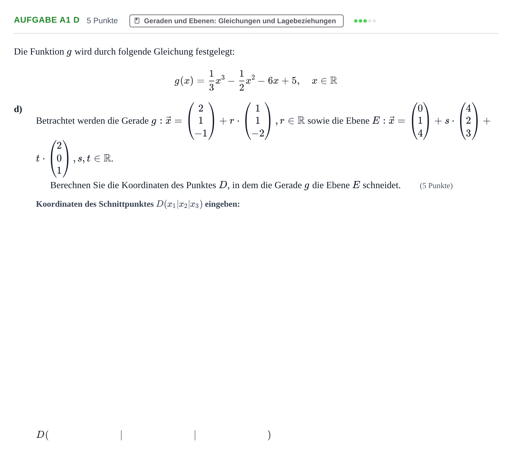Aufgabenstellung: Aufgabe A1 d · Abitur NRW Mathematik GK · Haupttermin · GTR 2022