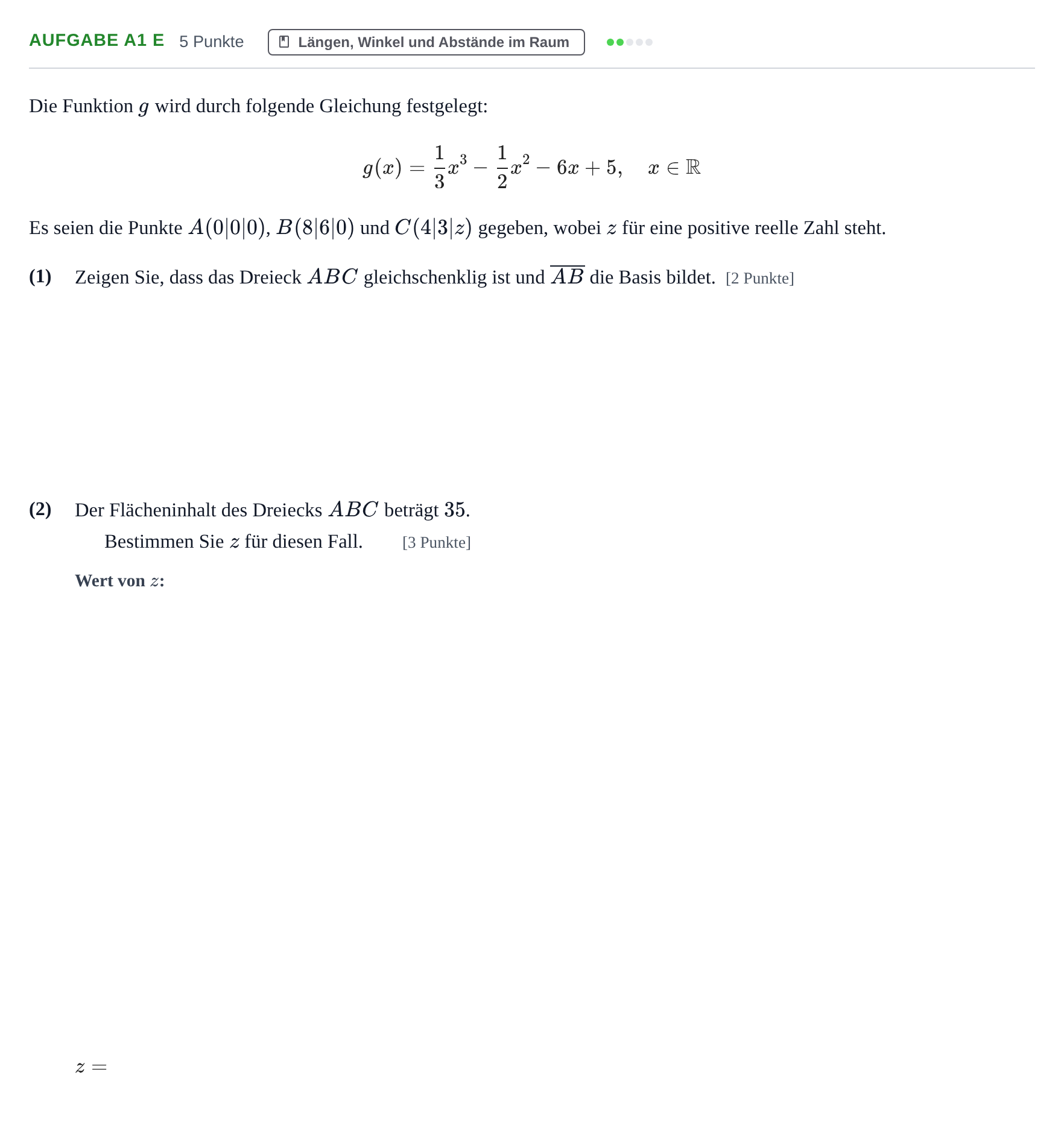 Aufgabenstellung: Aufgabe A1 e · Abitur NRW Mathematik GK · Haupttermin · GTR 2022