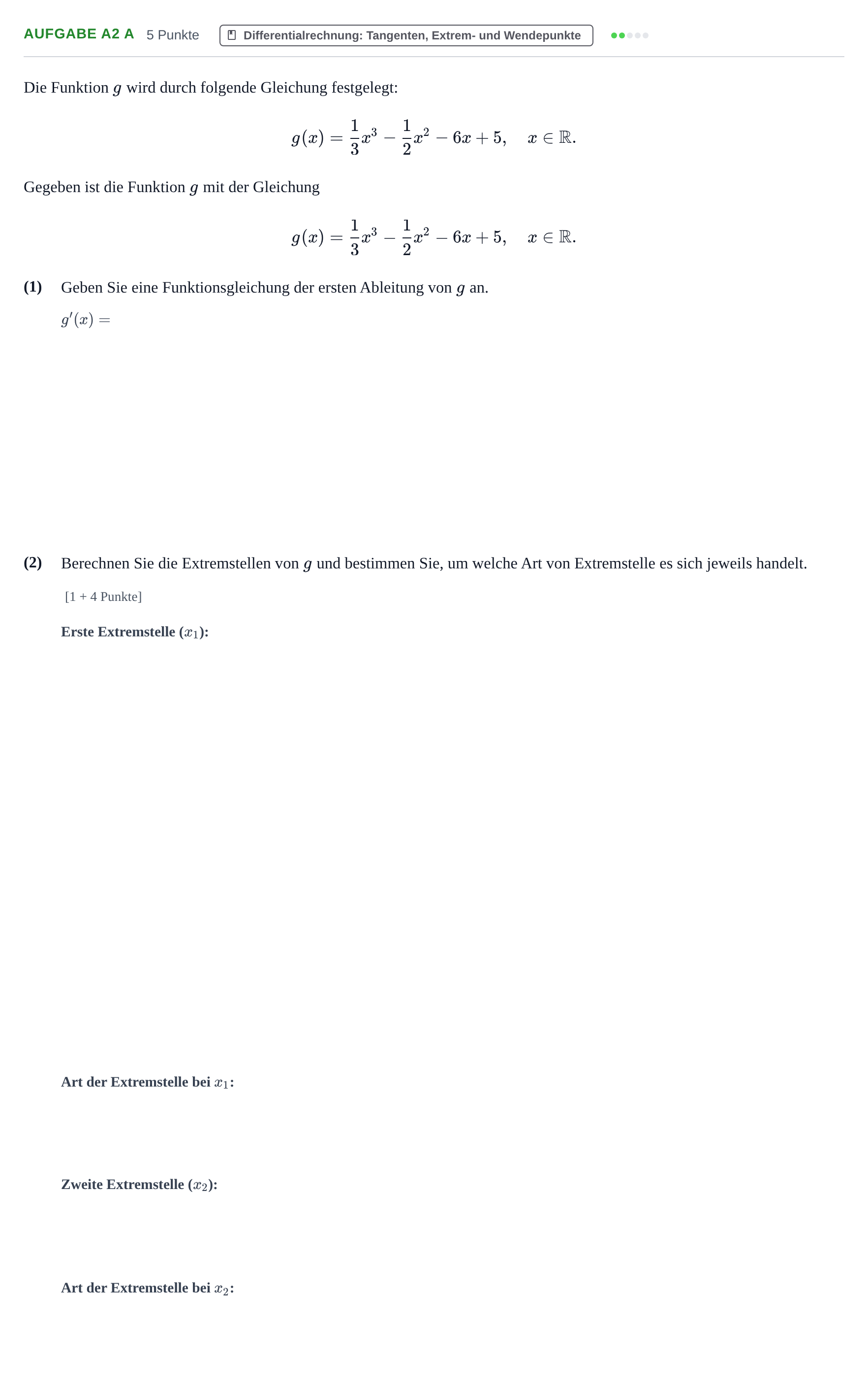 Aufgabenstellung: Aufgabe A2 a · Abitur NRW Mathematik GK · Haupttermin · GTR 2022
