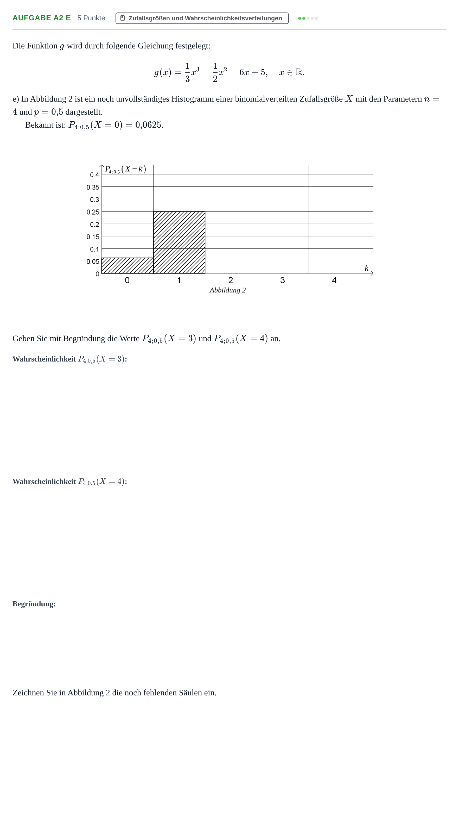Aufgabenstellung: Aufgabe A2 e · Abitur NRW Mathematik GK · Haupttermin · GTR 2022