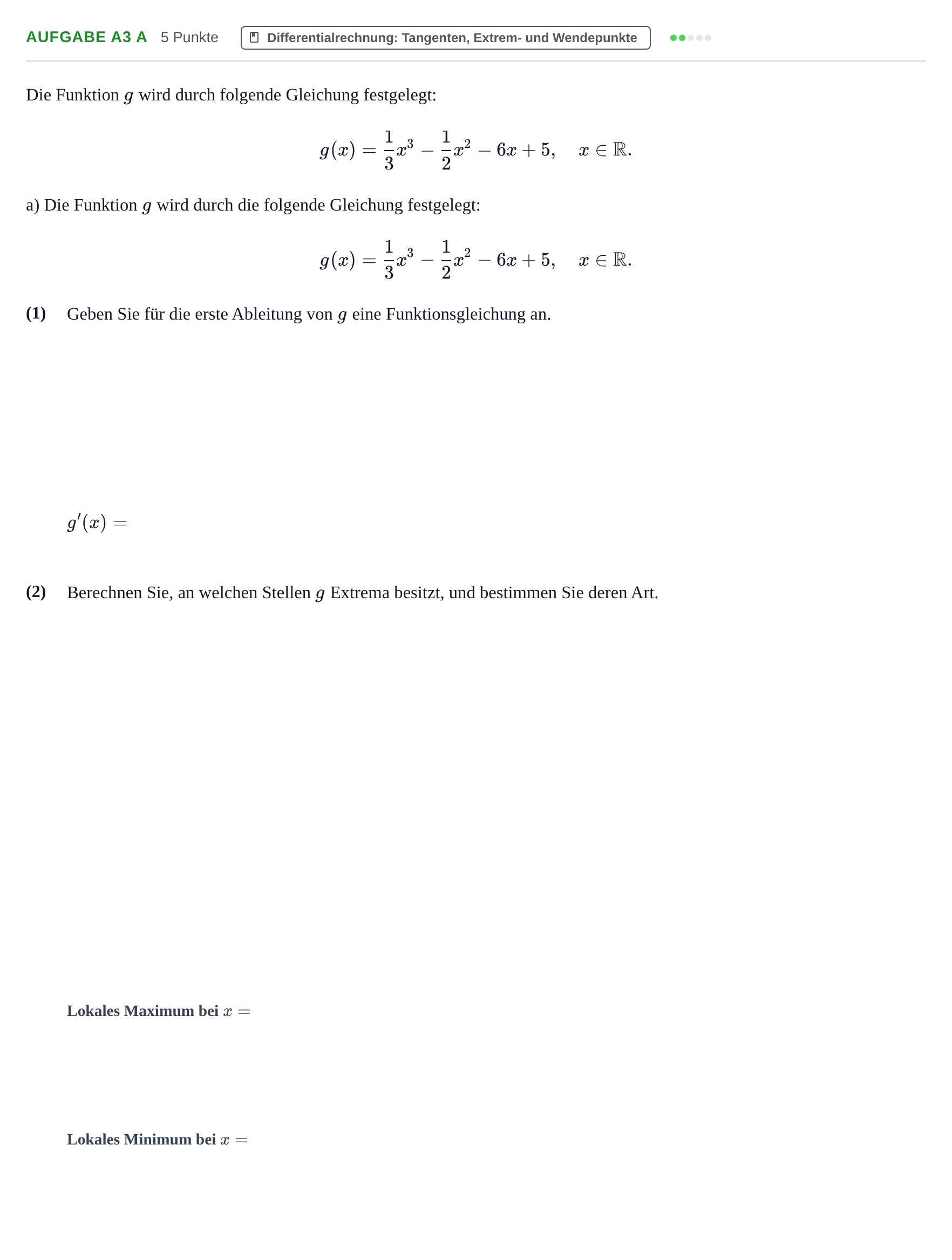 Aufgabenstellung: Aufgabe A3 a · Abitur NRW Mathematik GK · Haupttermin · GTR 2022