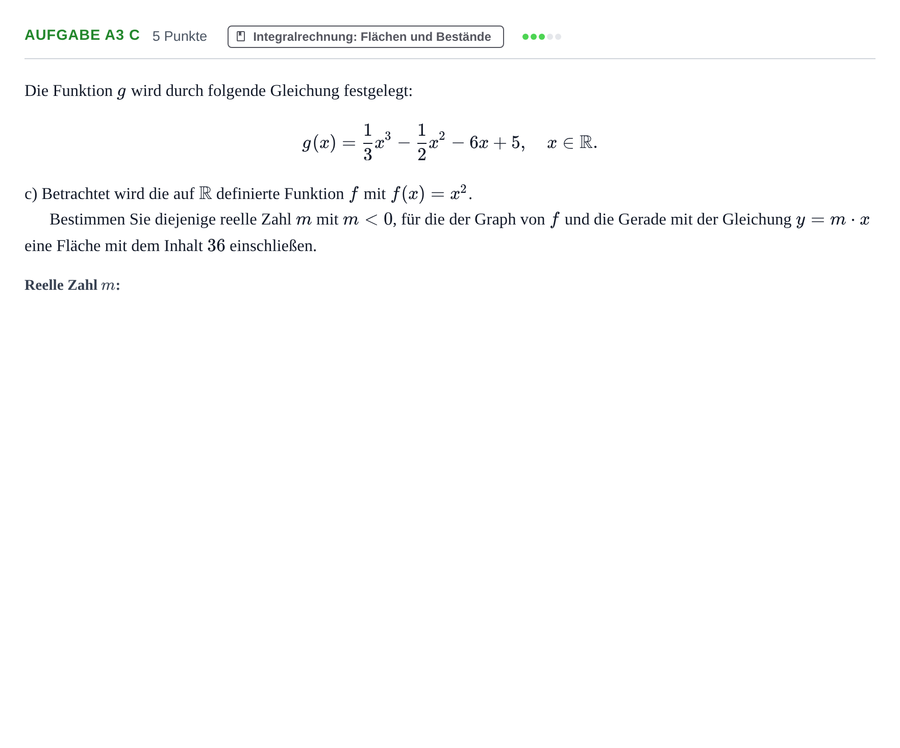 Aufgabenstellung: Aufgabe A3 c · Abitur NRW Mathematik GK · Haupttermin · GTR 2022