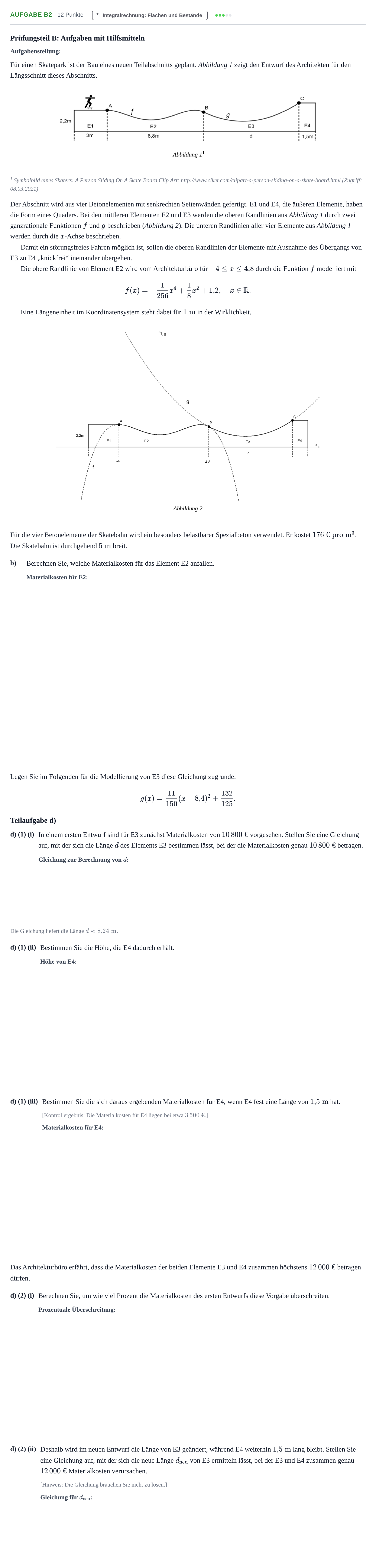 Aufgabenstellung: Aufgabe B2 - Integralrechnung · Abitur NRW Mathematik GK · Haupttermin · GTR 2022