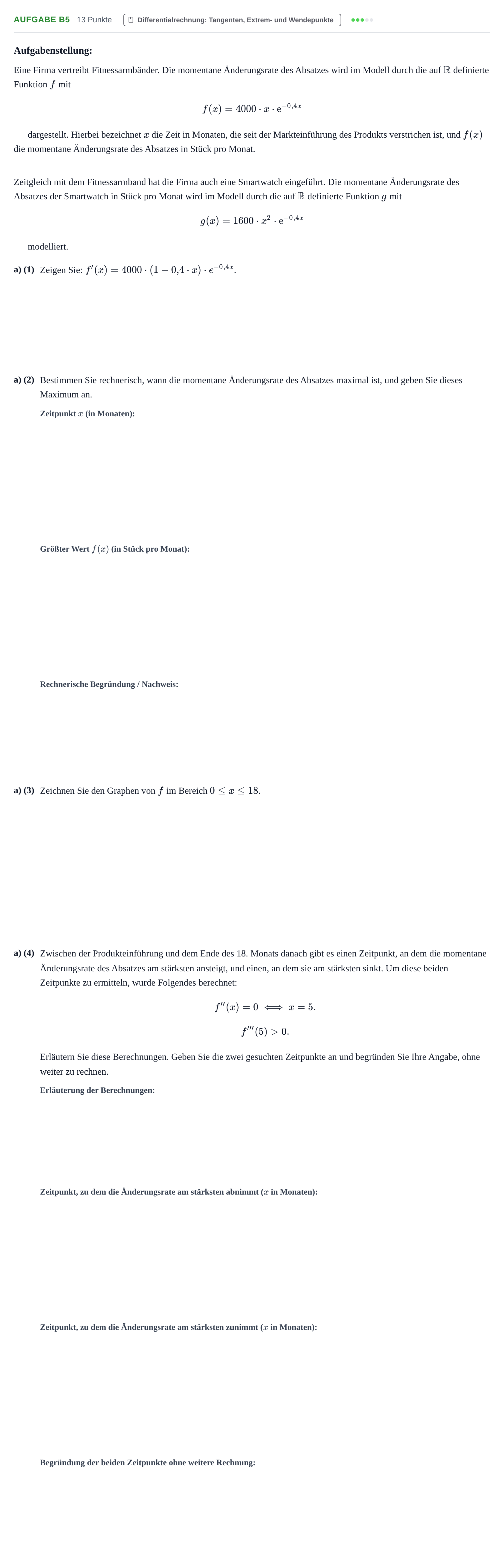 Aufgabenstellung: Aufgabe B5 - Differentialrechnung · Abitur NRW Mathematik GK · Haupttermin · GTR 2022