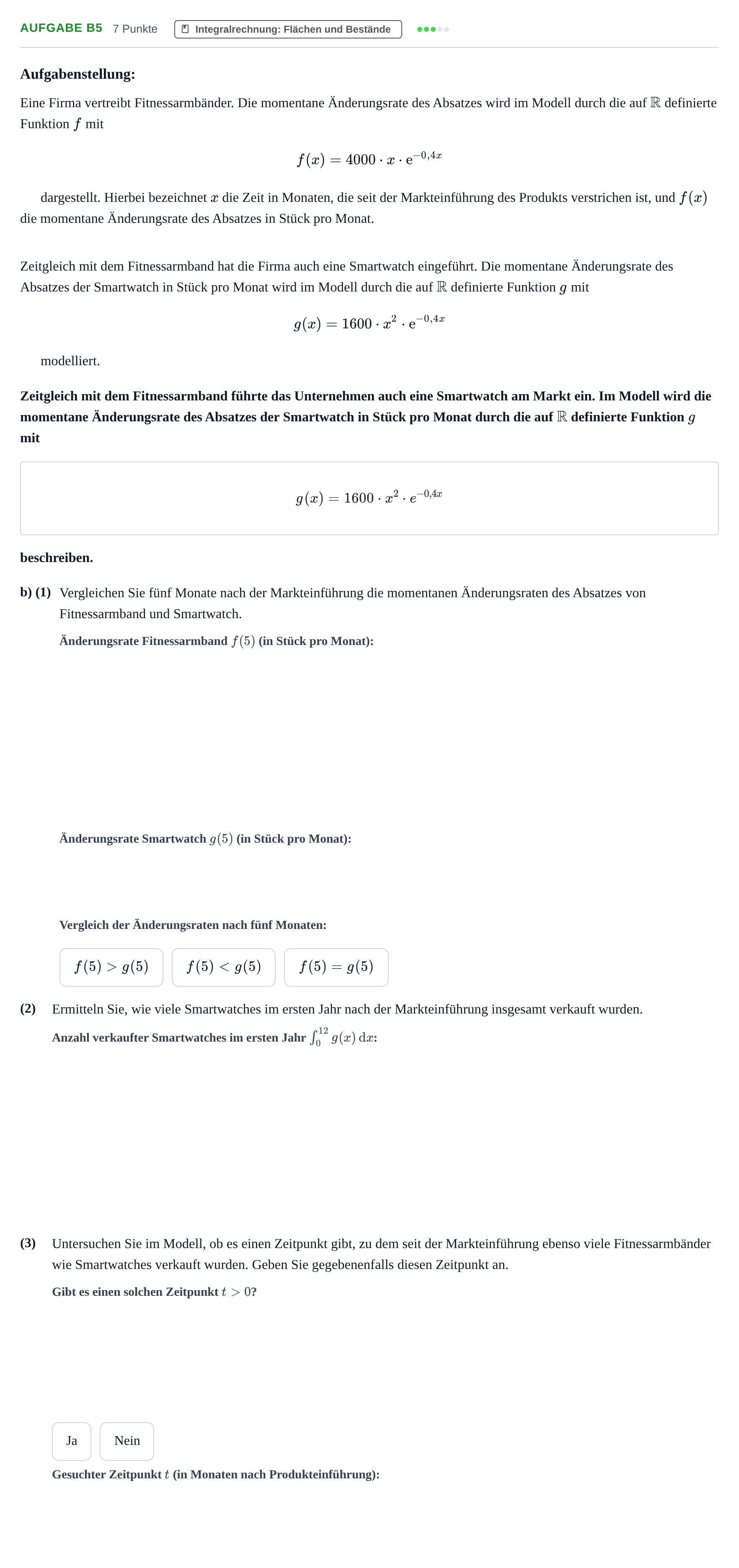 Aufgabenstellung: Aufgabe B5 - Integralrechnung · Abitur NRW Mathematik GK · Haupttermin · GTR 2022