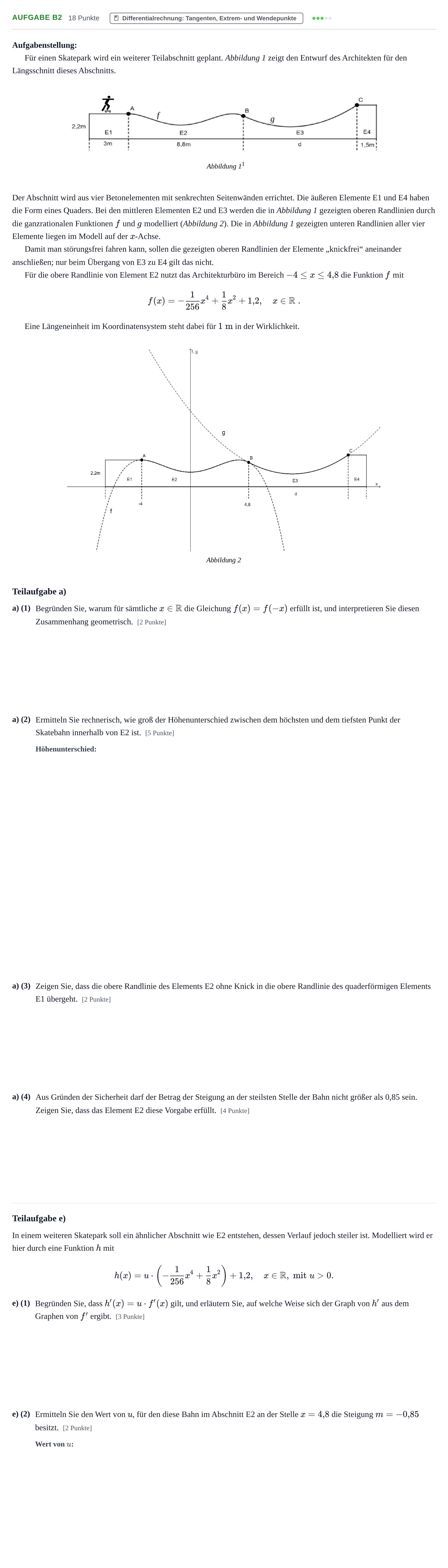 Aufgabenstellung: Aufgabe B2 - Differentialrechnung · Abitur NRW Mathematik GK · Haupttermin · GTR · Weiterbildungsk 2022