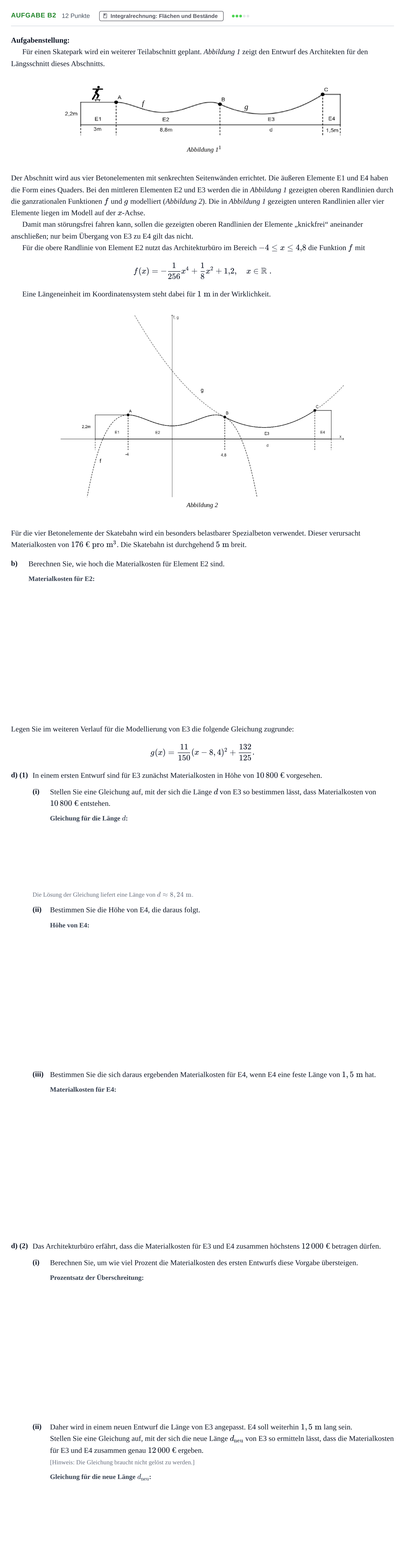 Aufgabenstellung: Aufgabe B2 - Integralrechnung · Abitur NRW Mathematik GK · Haupttermin · GTR · Weiterbildungsk 2022
