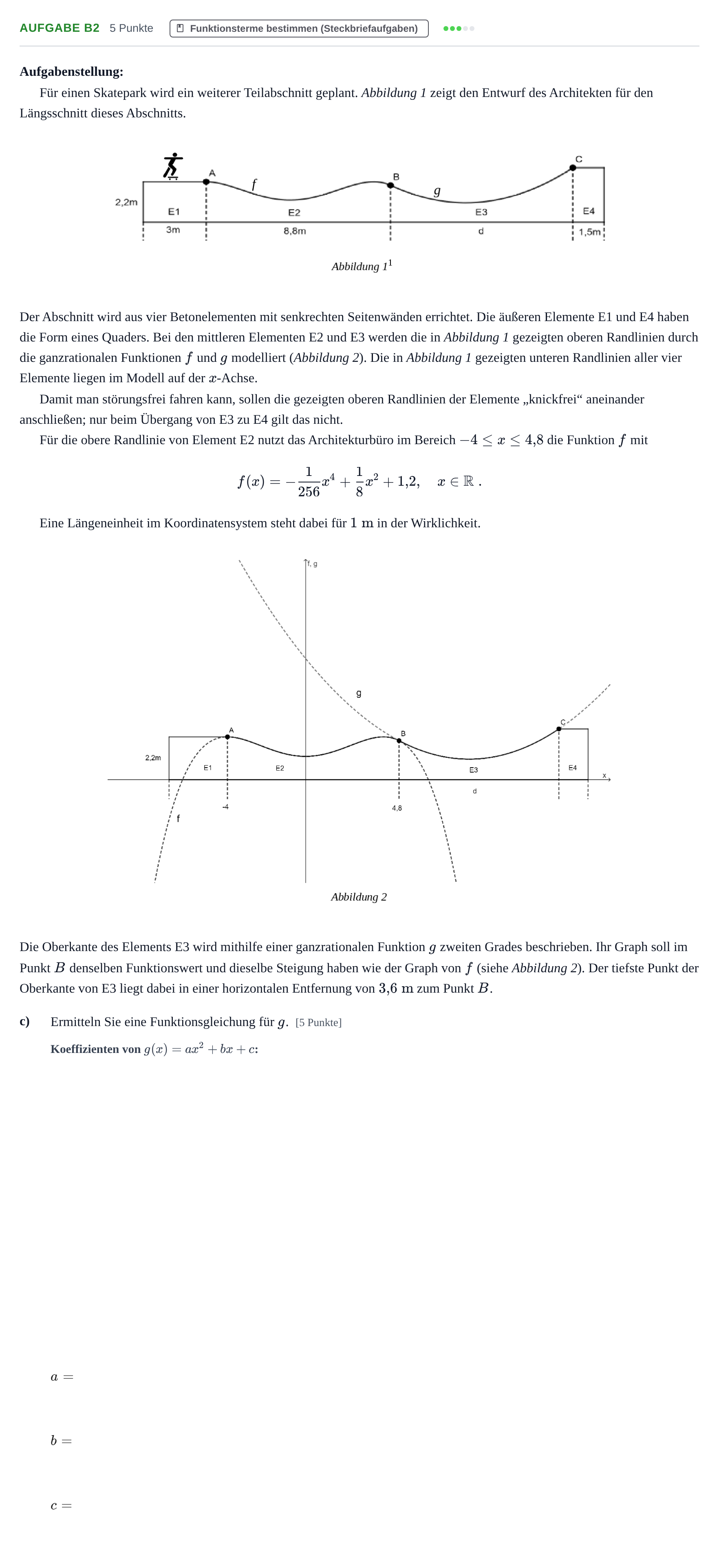 Aufgabenstellung: Aufgabe B2 - Funktionsterme bestimmen · Abitur NRW Mathematik GK · Haupttermin · GTR · Weiterbildungsk 2022