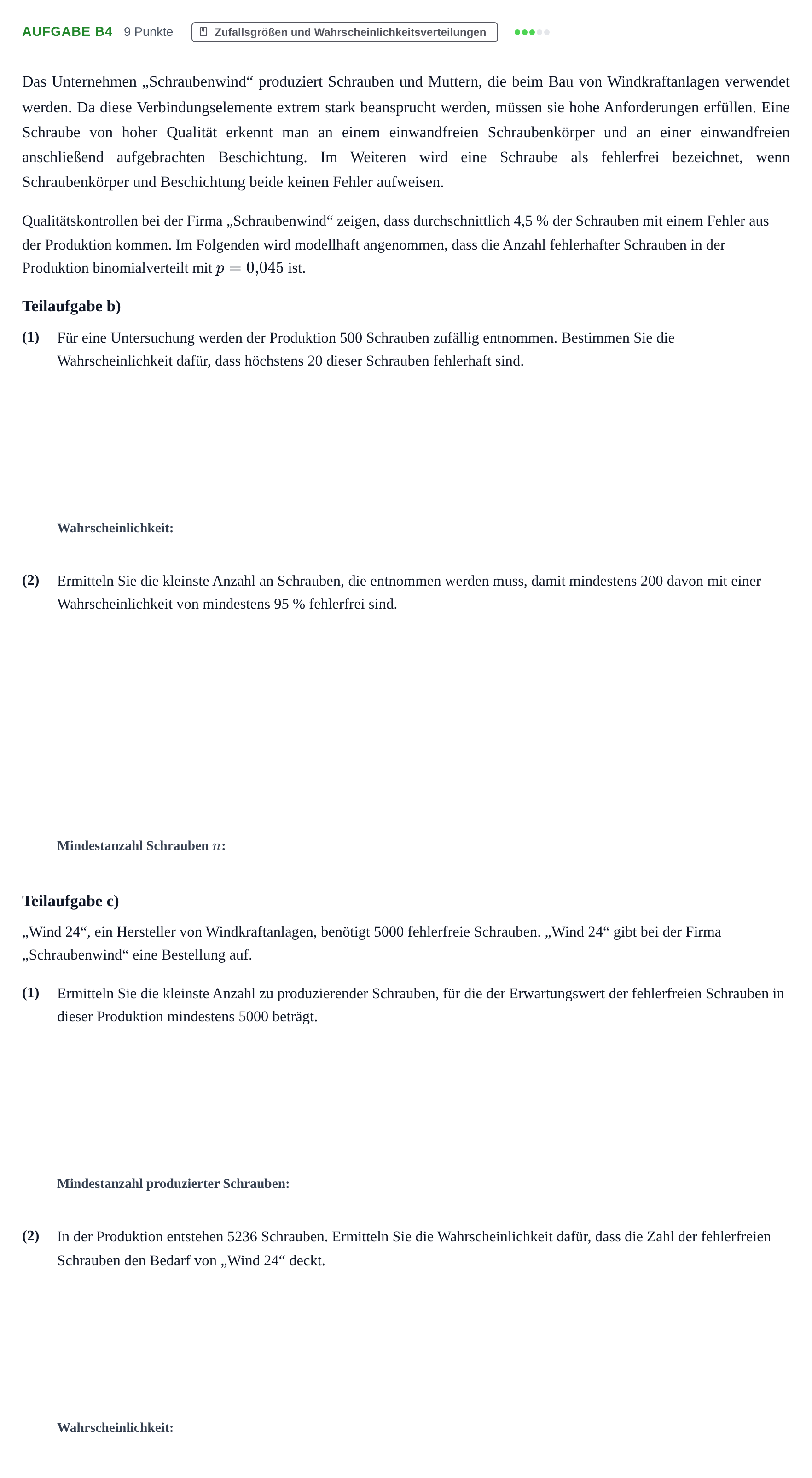 Aufgabenstellung: Aufgabe B4 - Zufallsgrößen und Wahrscheinlichkeit… · Abitur NRW Mathematik GK · Haupttermin · GTR · Weiterbildungsk 2022