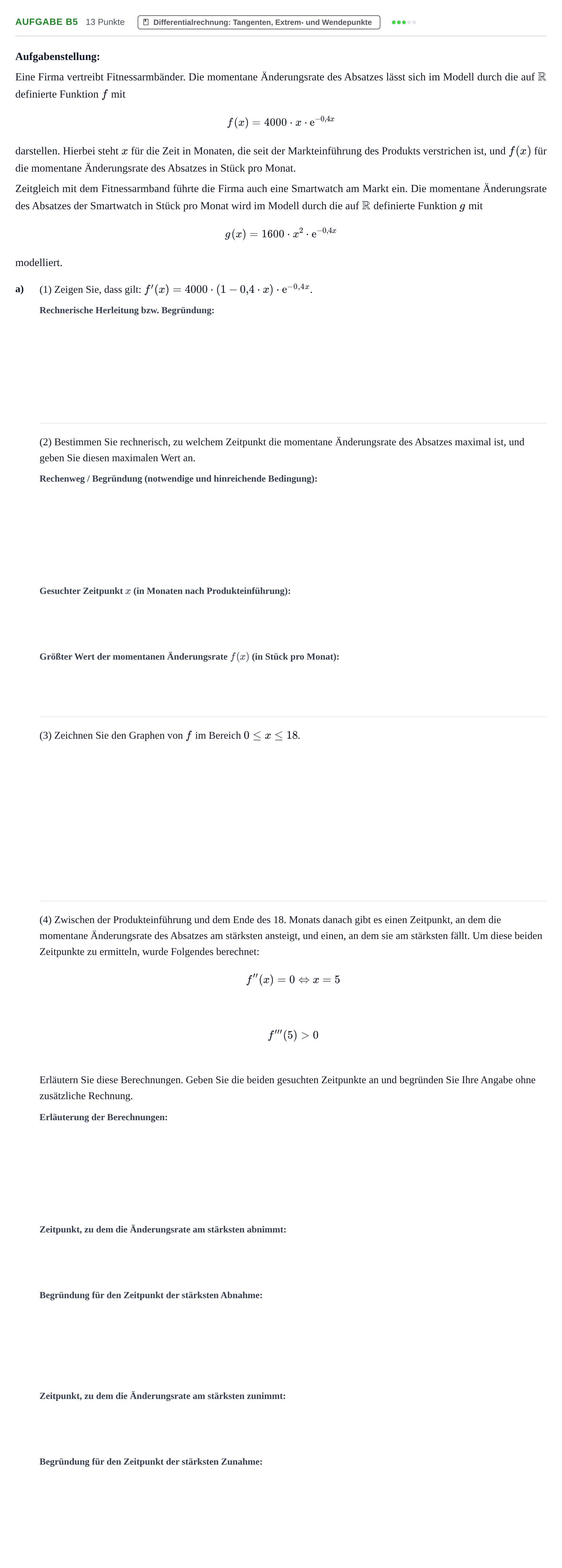 Aufgabenstellung: Aufgabe B5 - Differentialrechnung · Abitur NRW Mathematik GK · Haupttermin · GTR · Weiterbildungsk 2022