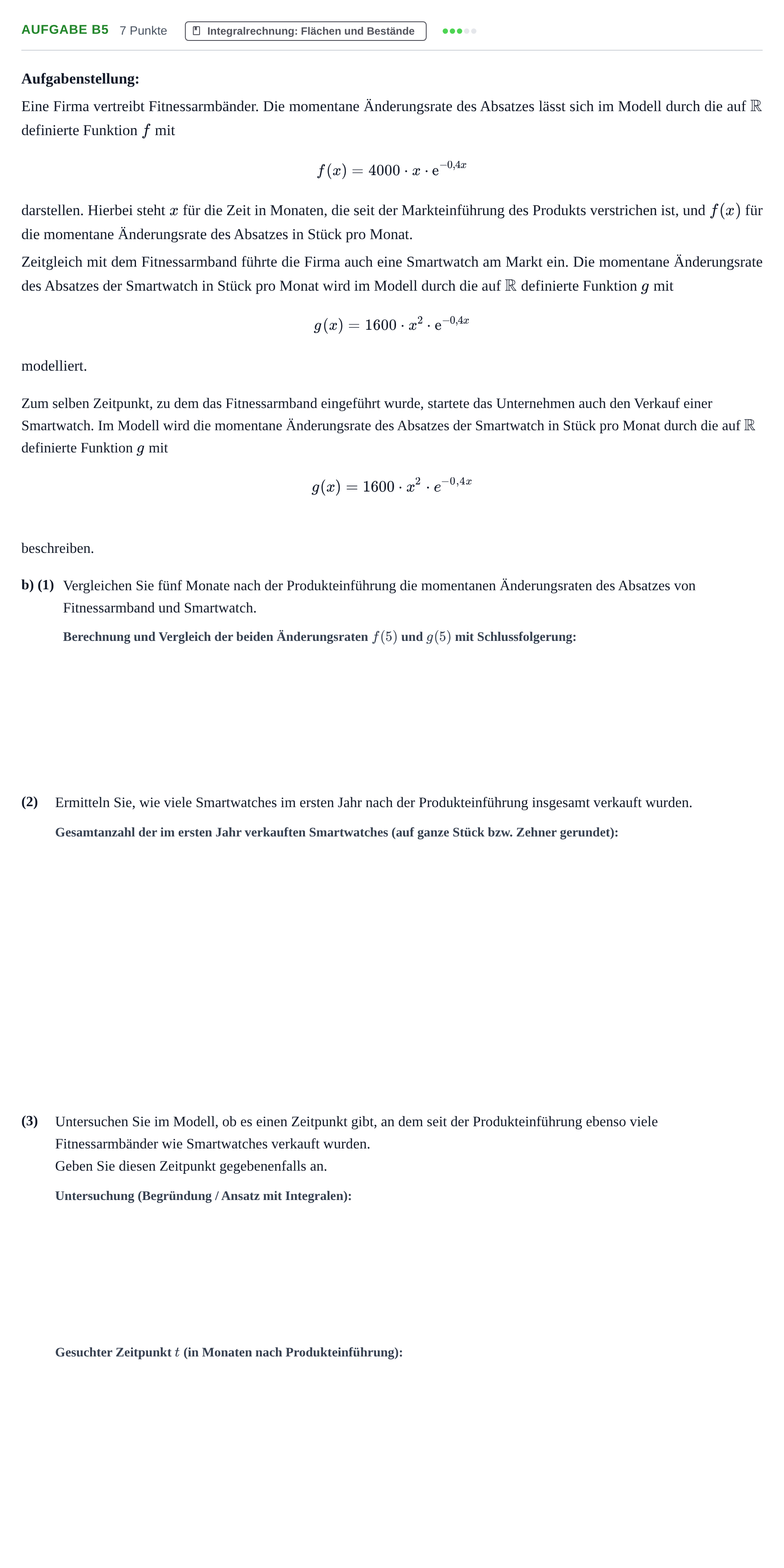 Aufgabenstellung: Aufgabe B5 - Integralrechnung · Abitur NRW Mathematik GK · Haupttermin · GTR · Weiterbildungsk 2022