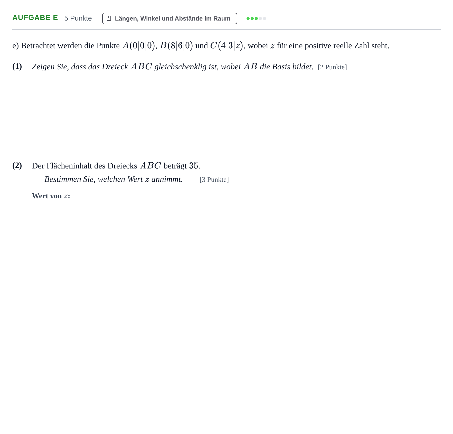 Aufgabenstellung: Aufgabe e · Abitur NRW Mathematik GK · Haupttermin · GTR · Weiterbildungsk 2022