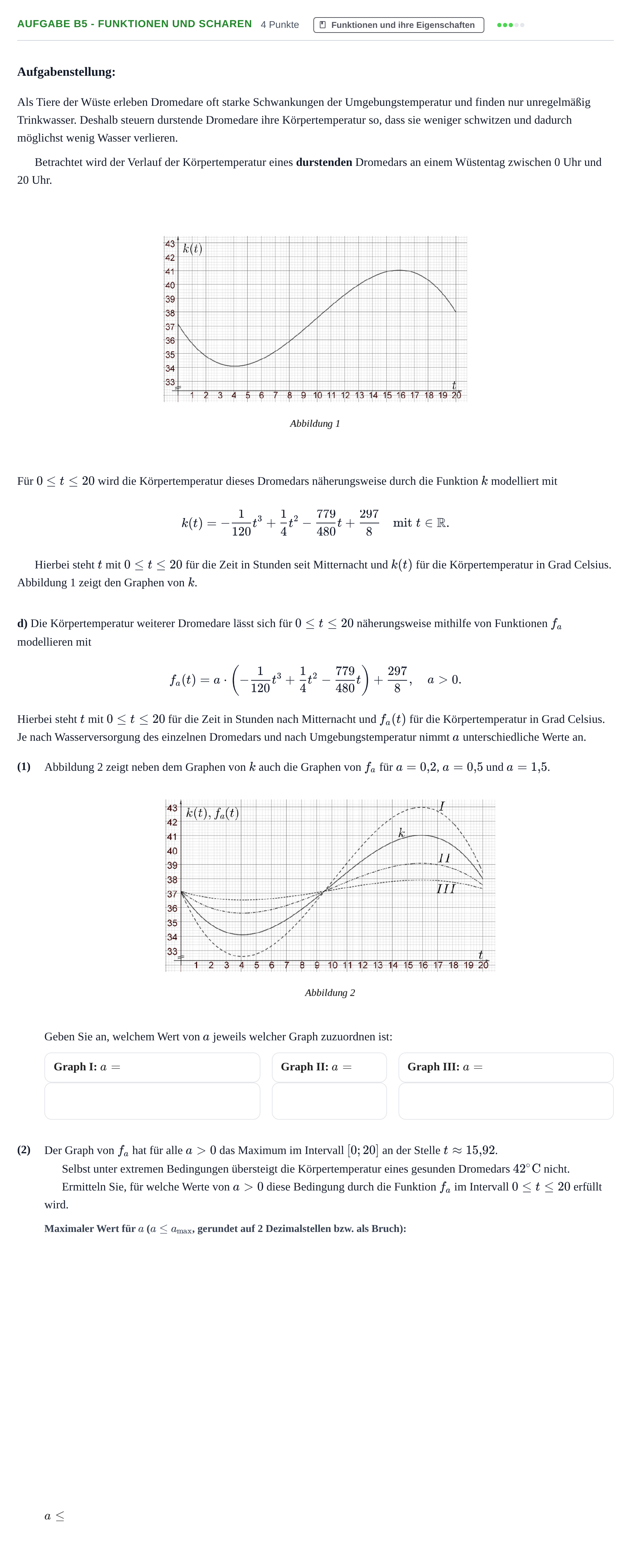 Aufgabenstellung: Aufgabe B5 - Funktionen und Scharen · Abitur NRW Mathematik GK · Nachtermin · CAS 2022
