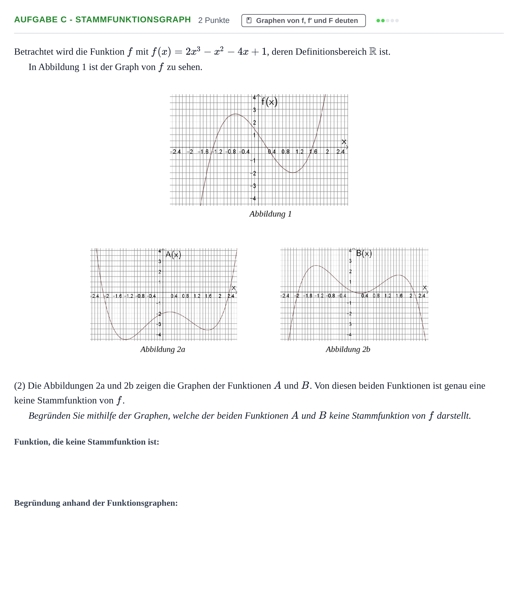 Aufgabenstellung: Aufgabe c - Stammfunktionsgraph · Abitur NRW Mathematik GK · Nachtermin · CAS 2022
