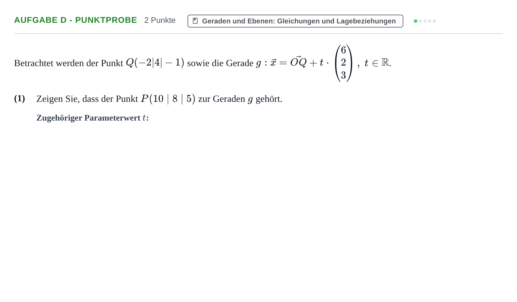 Aufgabenstellung: Aufgabe d - Punktprobe · Abitur NRW Mathematik GK · Nachtermin · CAS 2022