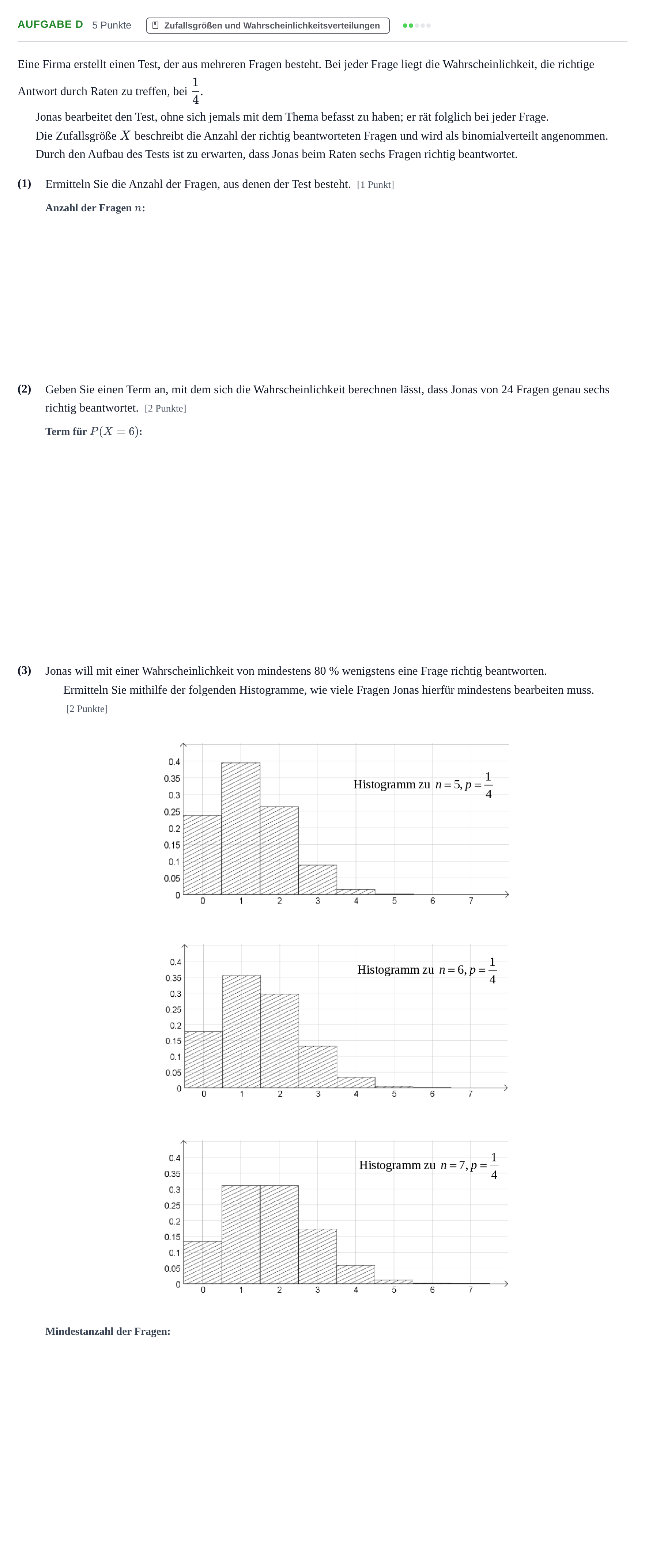 Aufgabenstellung: Aufgabe d · Abitur NRW Mathematik GK · Nachtermin · CAS 2022