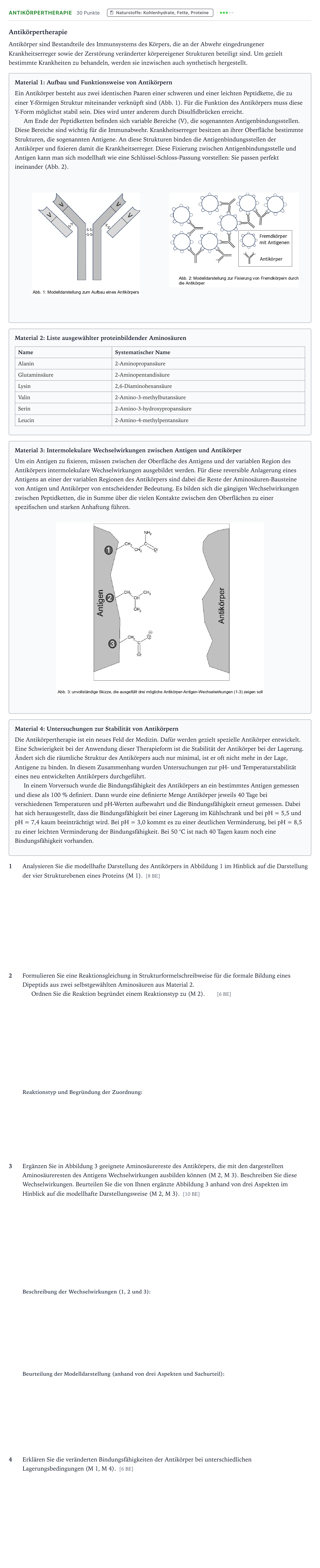 Aufgabenstellung: Aufgabe Antikörpertherapie · Abitur NRW Chemie GK · Antikörpertherapie 2026