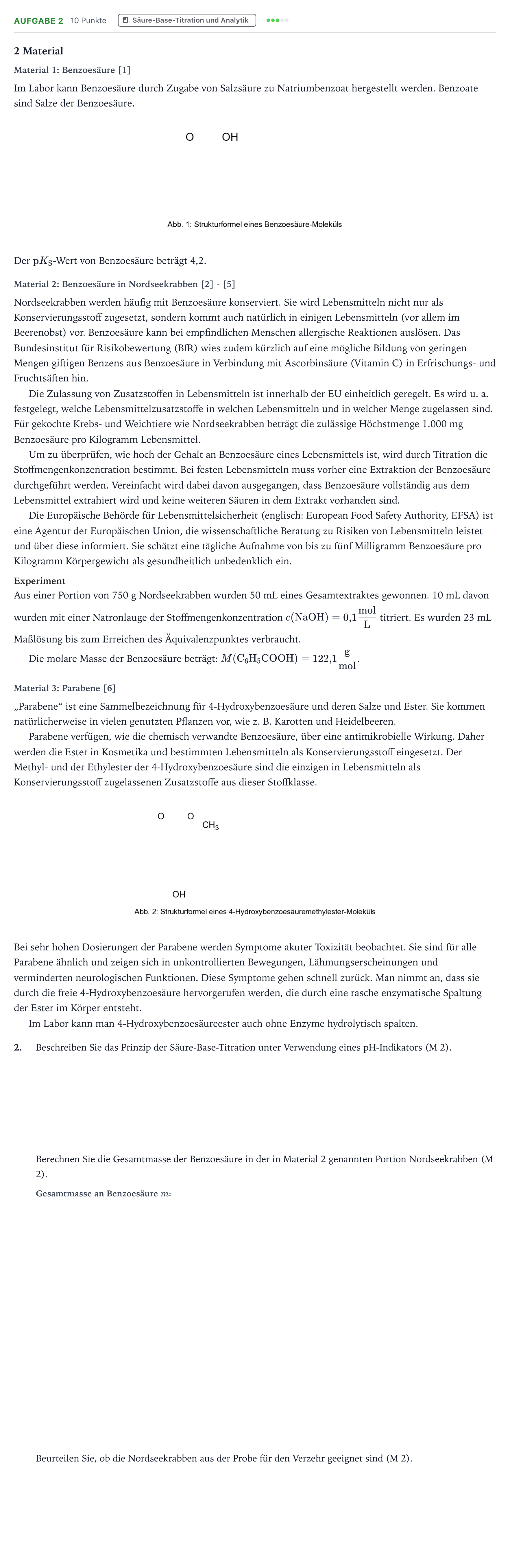 Aufgabenstellung: Aufgabe 2 · Abitur NRW Chemie GK · Benzoesäure 2025