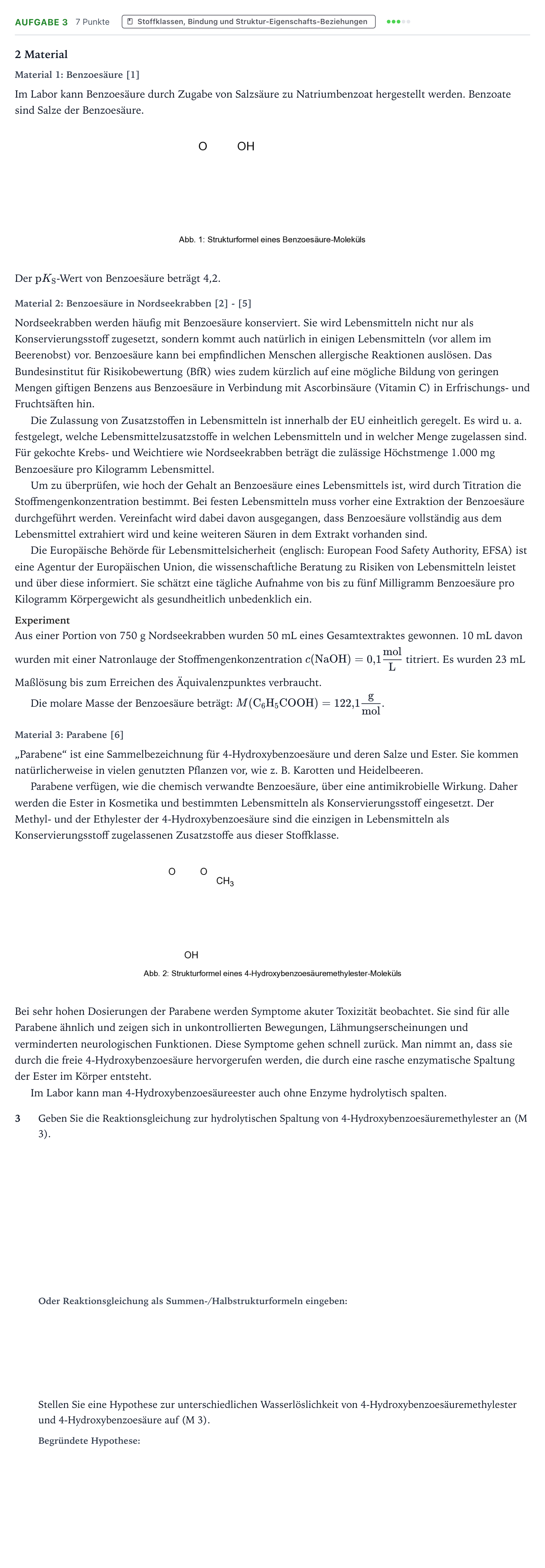 Aufgabenstellung: Aufgabe 3 · Abitur NRW Chemie GK · Benzoesäure 2025