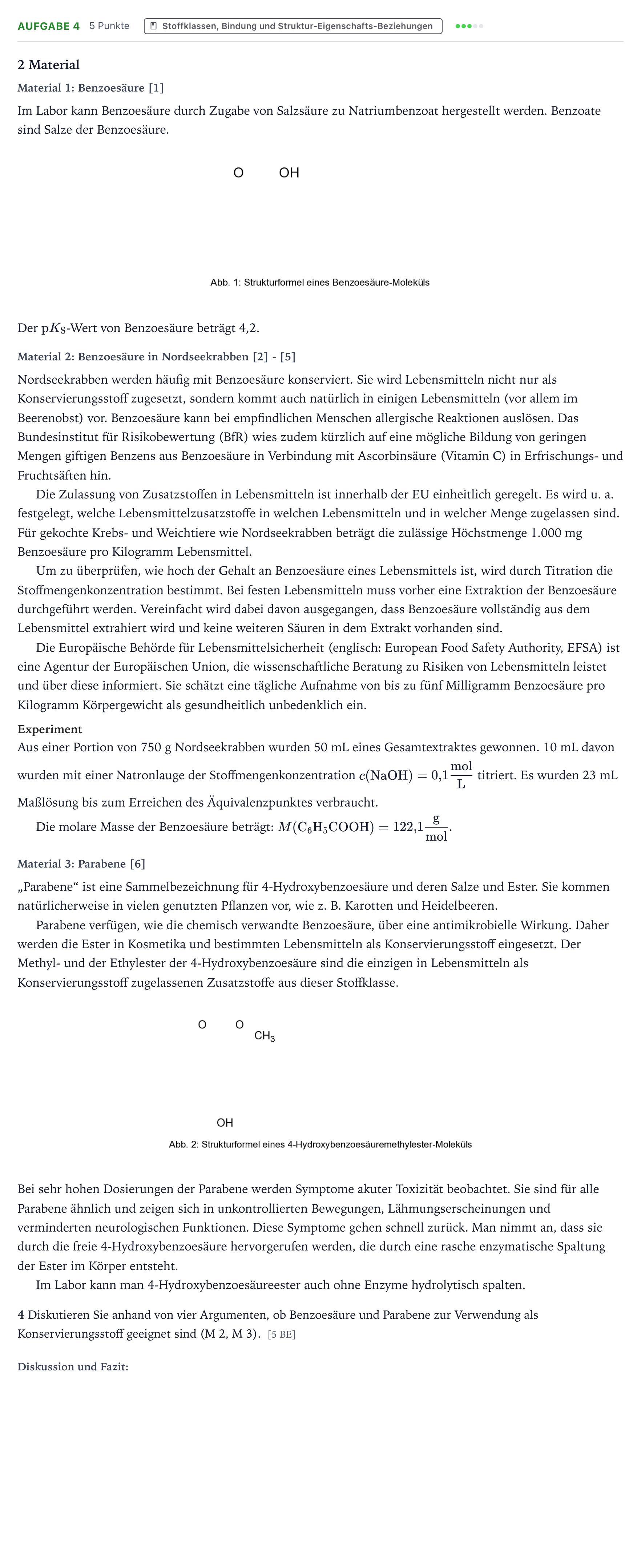 Aufgabenstellung: Aufgabe 4 · Abitur NRW Chemie GK · Benzoesäure 2025