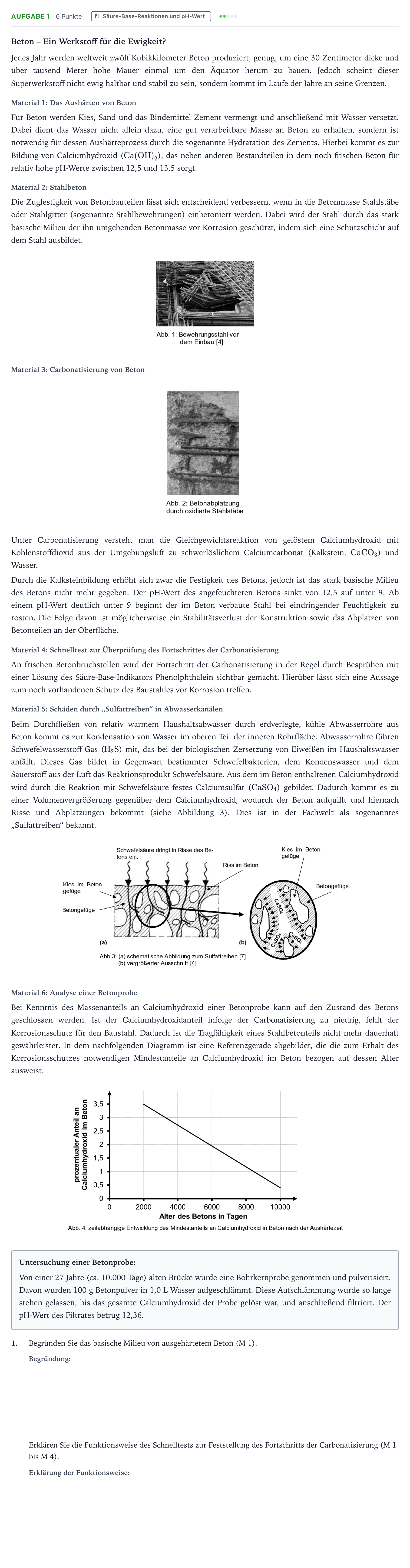 Aufgabenstellung: Aufgabe 1 · Abitur NRW Chemie GK · Beton 2025