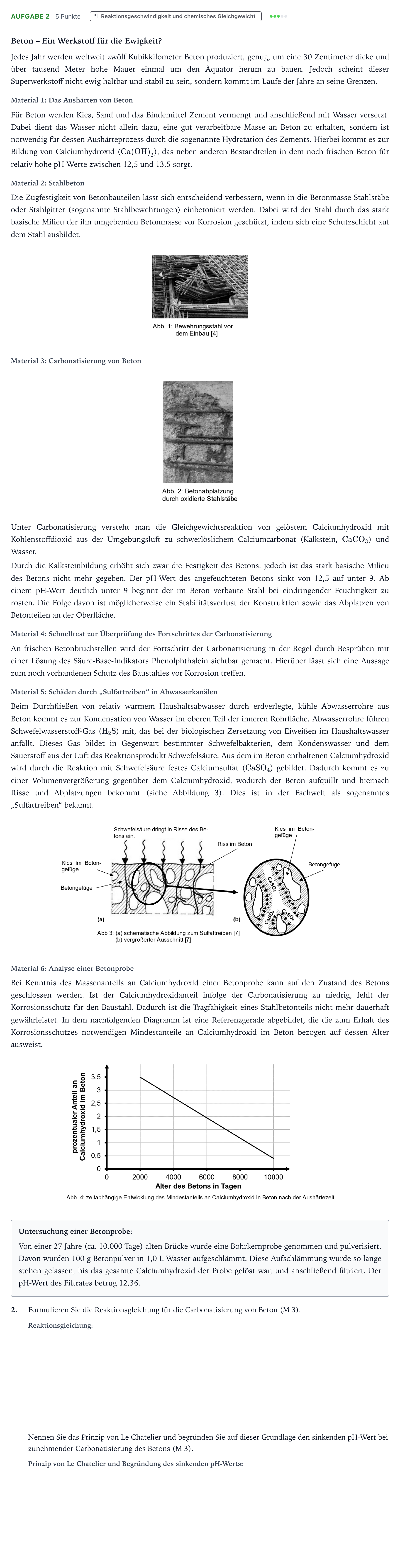 Aufgabenstellung: Aufgabe 2 · Abitur NRW Chemie GK · Beton 2025