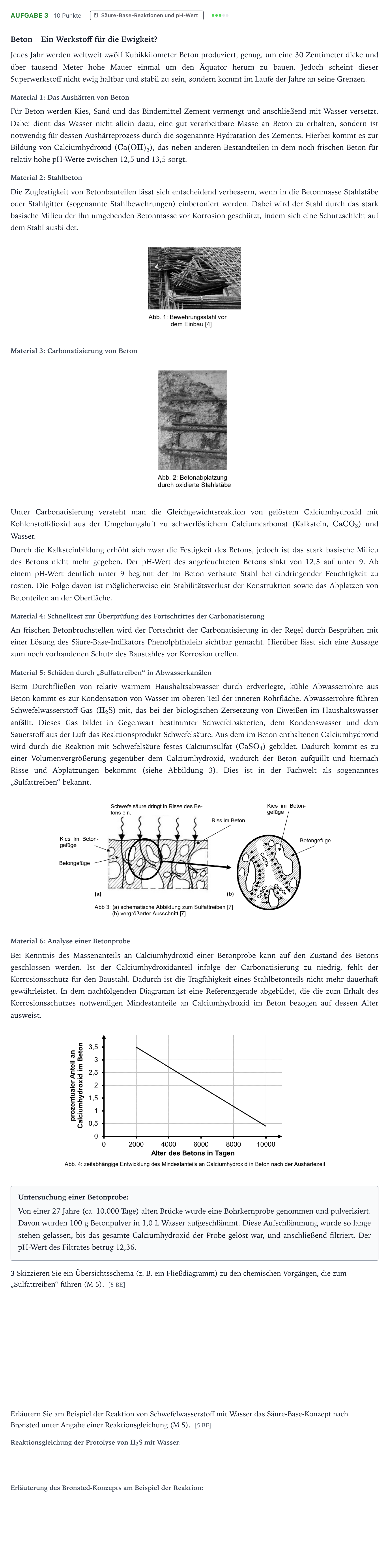 Aufgabenstellung: Aufgabe 3 · Abitur NRW Chemie GK · Beton 2025