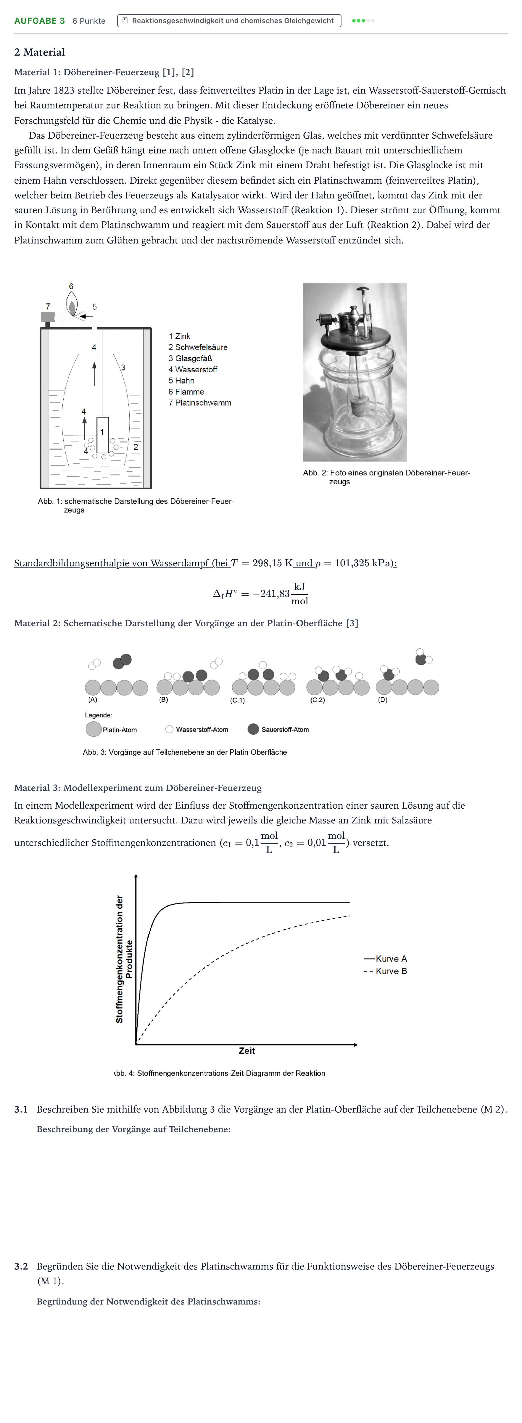 Aufgabenstellung: Aufgabe 3 · Abitur NRW Chemie GK · Das Döbereiner-Feuerzeug – eines de 2026