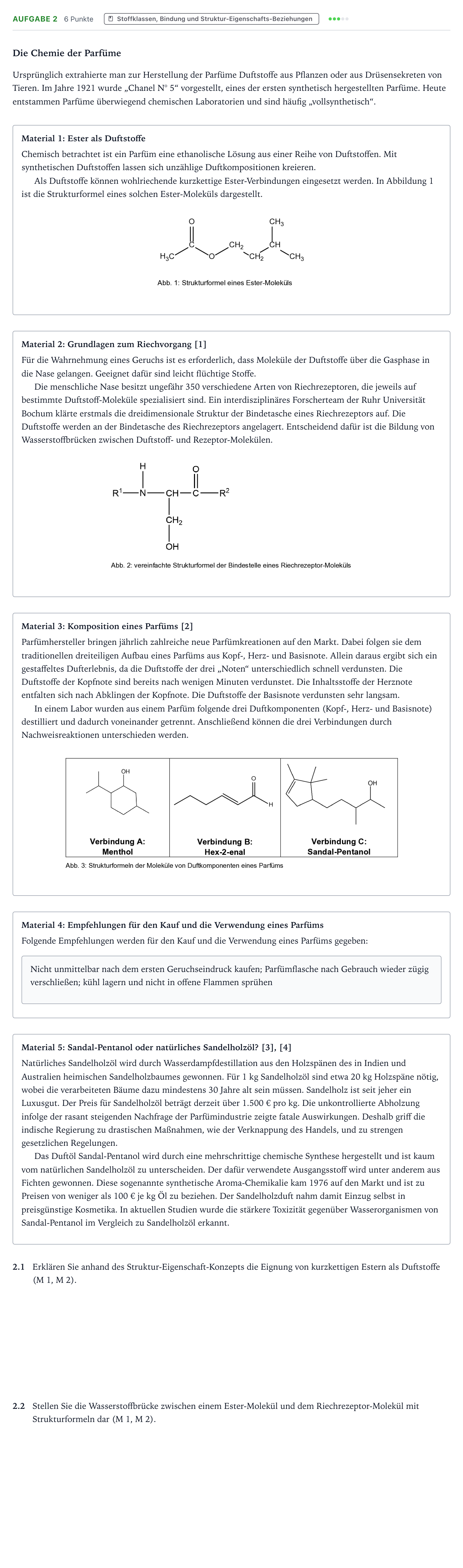 Aufgabenstellung: Aufgabe 2 · Abitur NRW Chemie GK · Die Chemie der Parfüme 2025