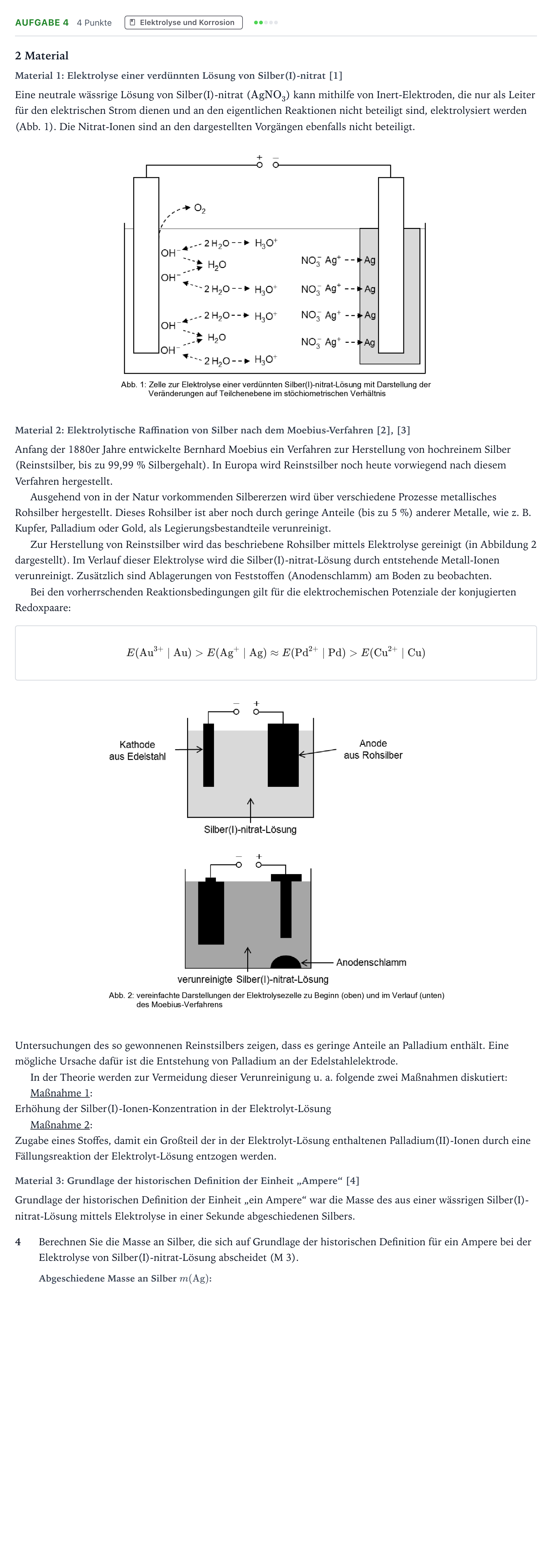Aufgabenstellung: Aufgabe 4 · Abitur NRW Chemie LK · Elektrolytische Herstellung von Rei 2026