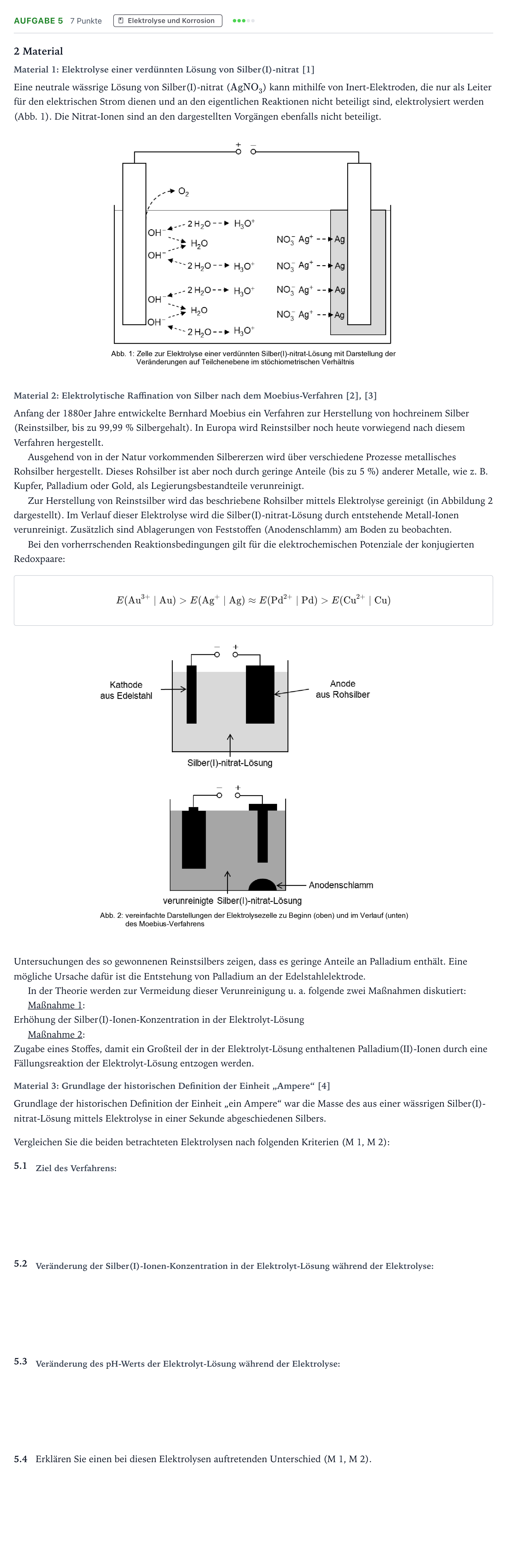 Aufgabenstellung: Aufgabe 5 · Abitur NRW Chemie LK · Elektrolytische Herstellung von Rei 2026
