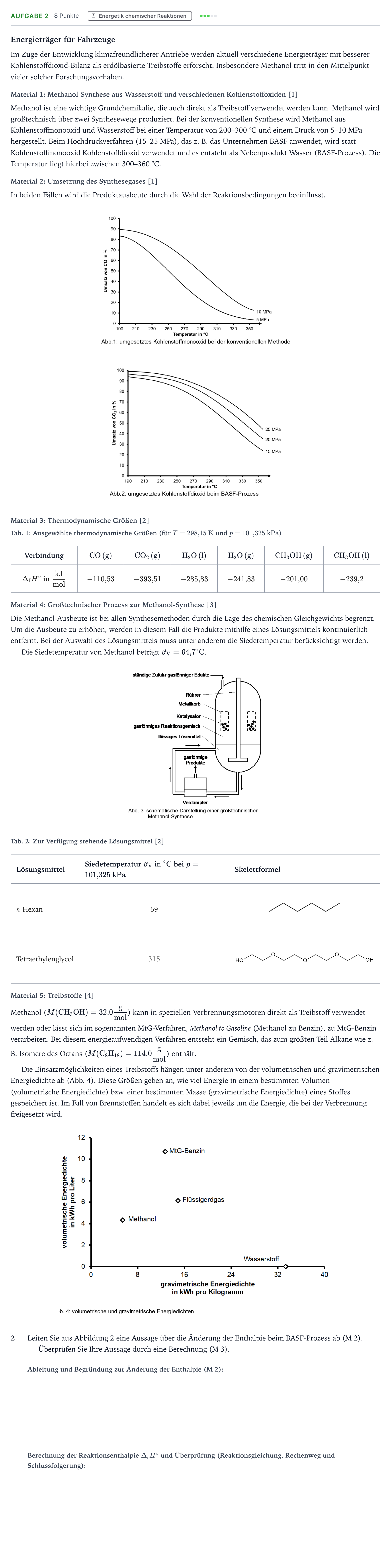Aufgabenstellung: Aufgabe 2 · Abitur NRW Chemie LK · Energieträger für Fahrzeuge 2025