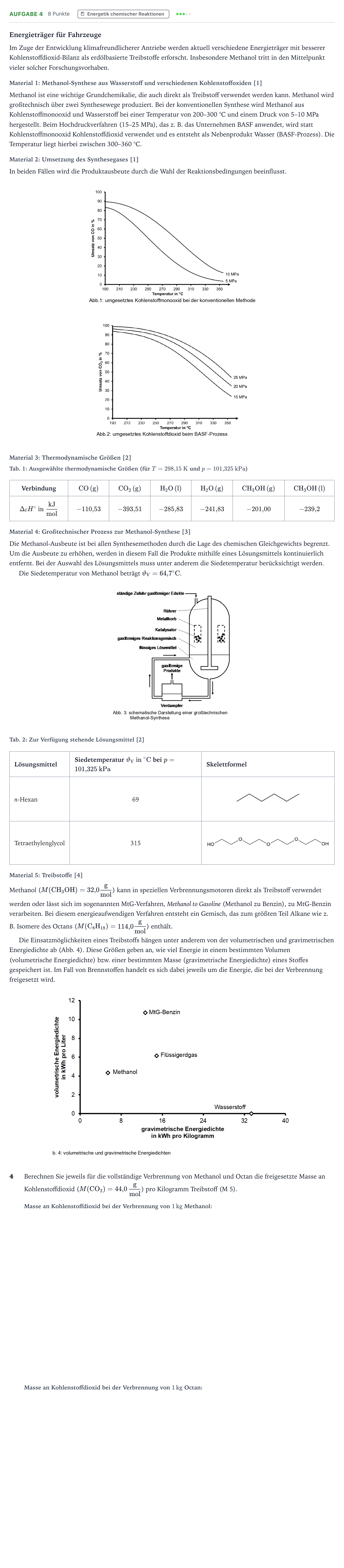 Aufgabenstellung: Aufgabe 4 · Abitur NRW Chemie LK · Energieträger für Fahrzeuge 2025