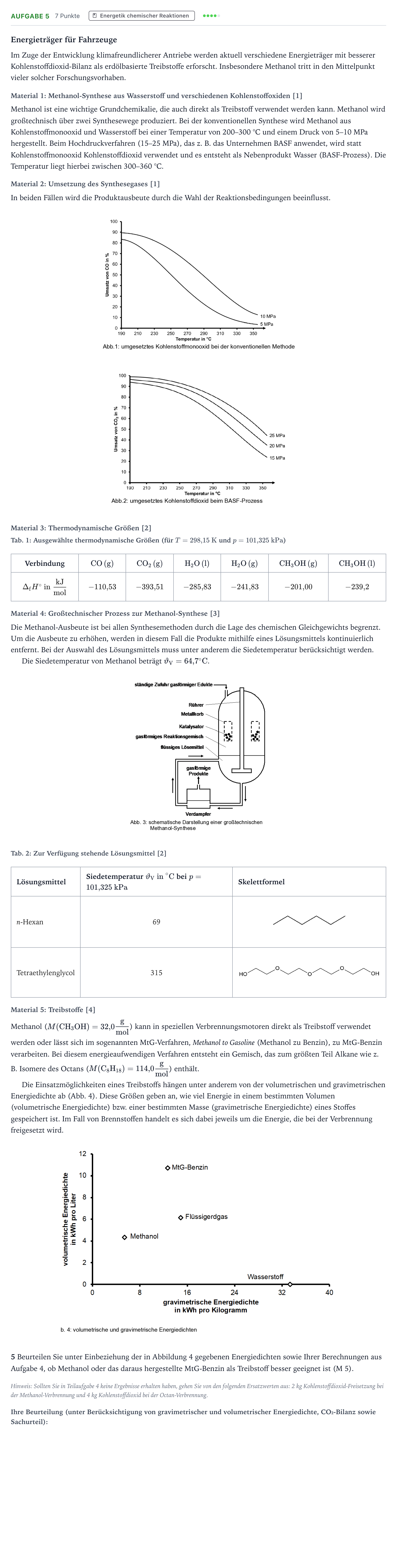 Aufgabenstellung: Aufgabe 5 · Abitur NRW Chemie LK · Energieträger für Fahrzeuge 2025