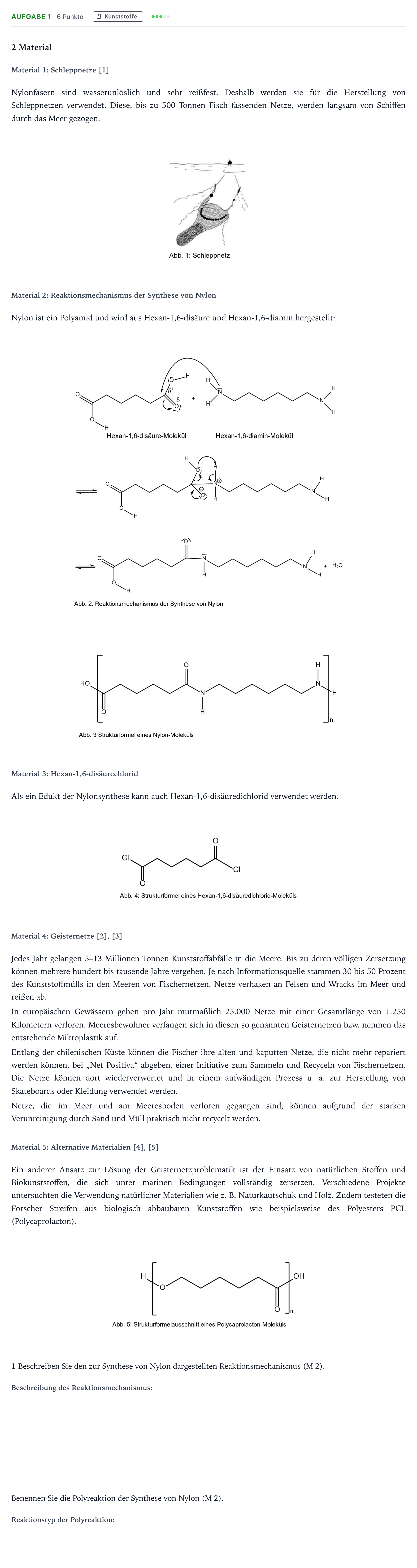Aufgabenstellung: Aufgabe 1 · Abitur NRW Chemie LK · Fischernetze 2025