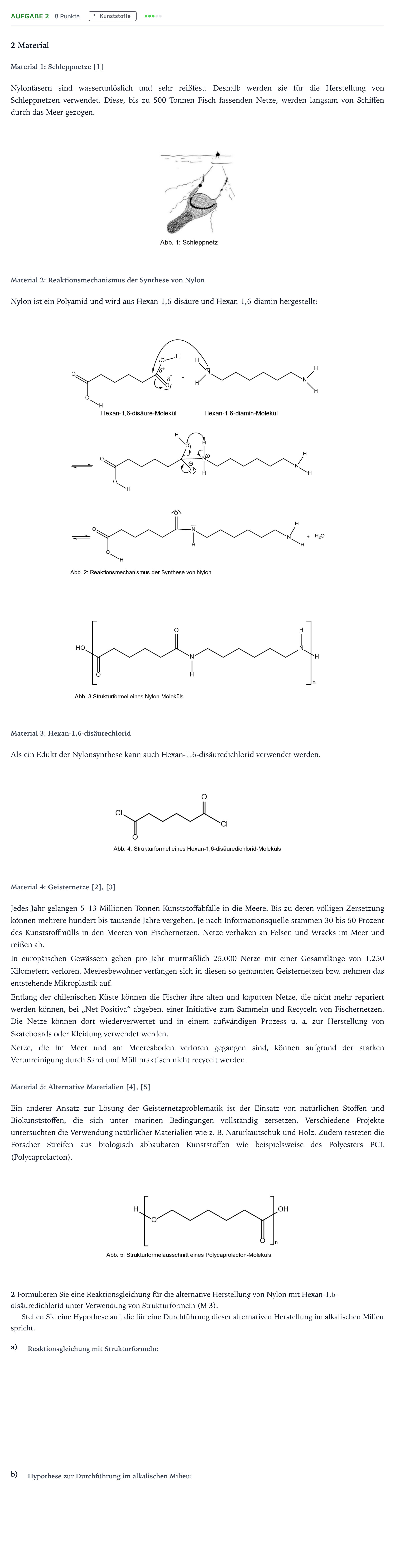 Aufgabenstellung: Aufgabe 2 · Abitur NRW Chemie LK · Fischernetze 2025