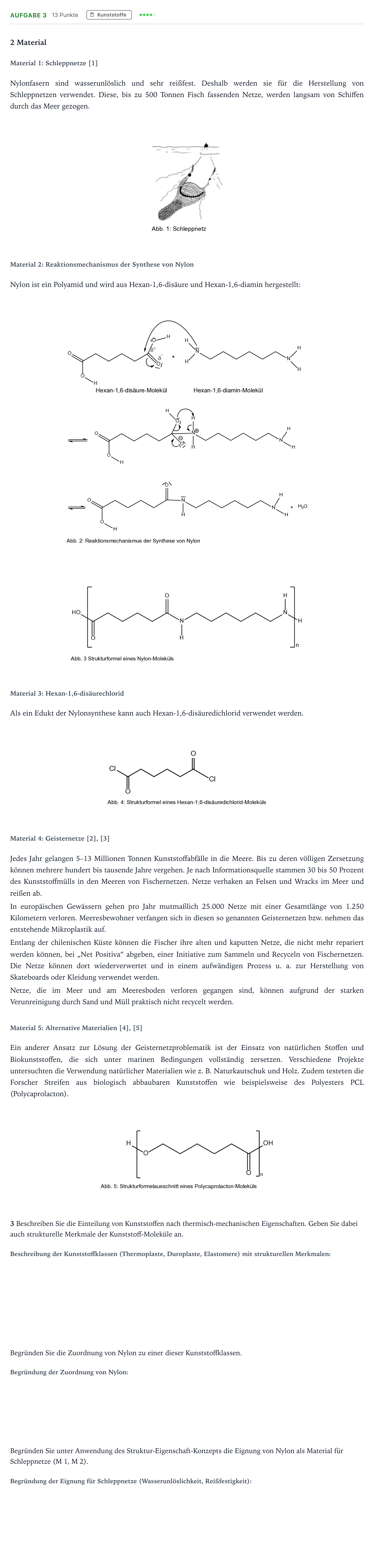 Aufgabenstellung: Aufgabe 3 · Abitur NRW Chemie LK · Fischernetze 2025