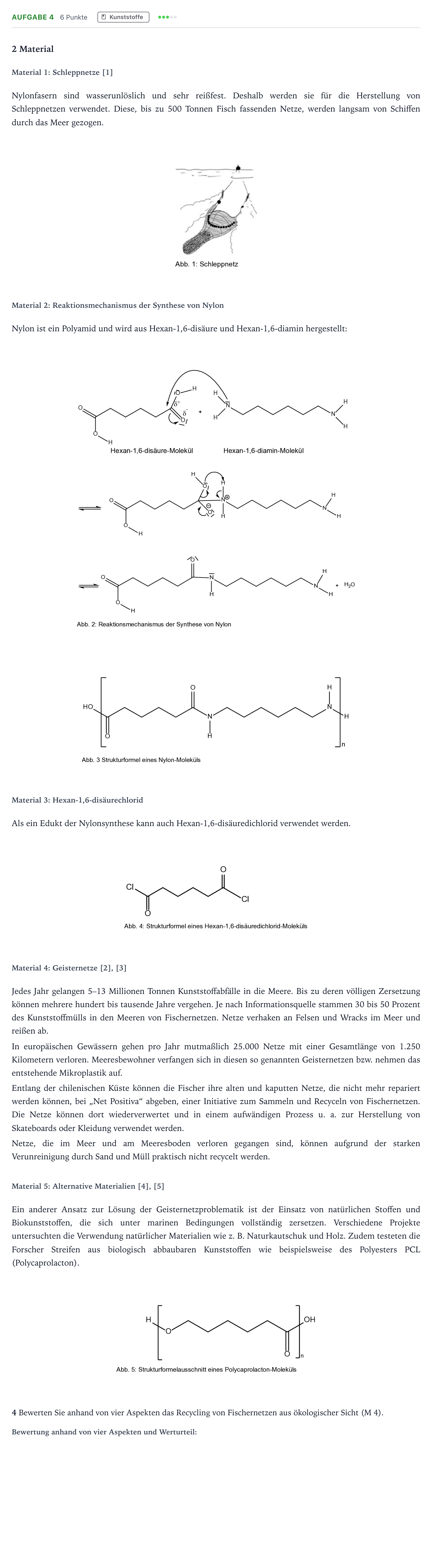 Aufgabenstellung: Aufgabe 4 · Abitur NRW Chemie LK · Fischernetze 2025