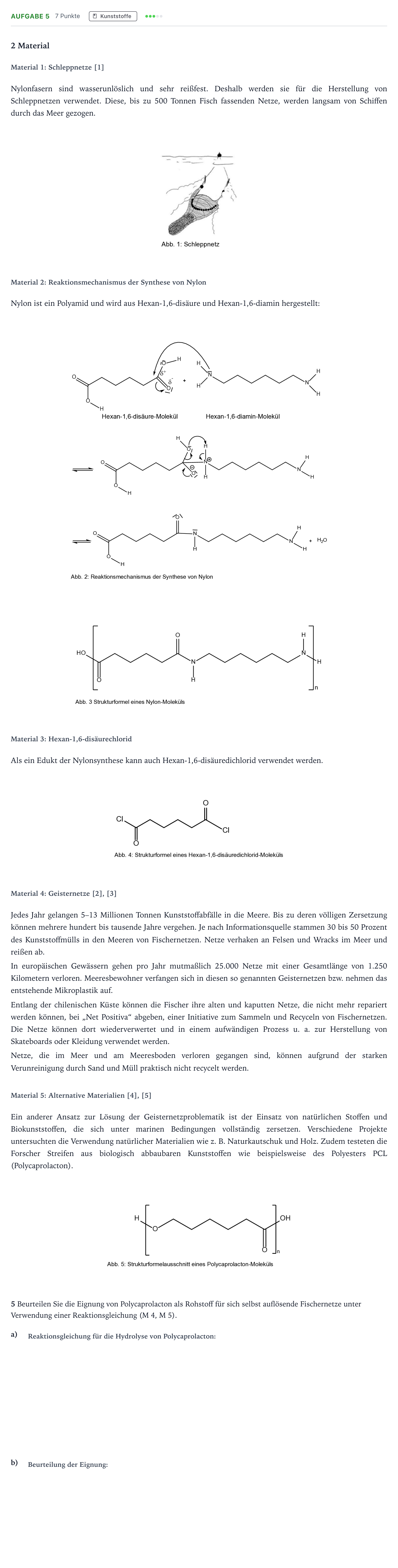 Aufgabenstellung: Aufgabe 5 · Abitur NRW Chemie LK · Fischernetze 2025