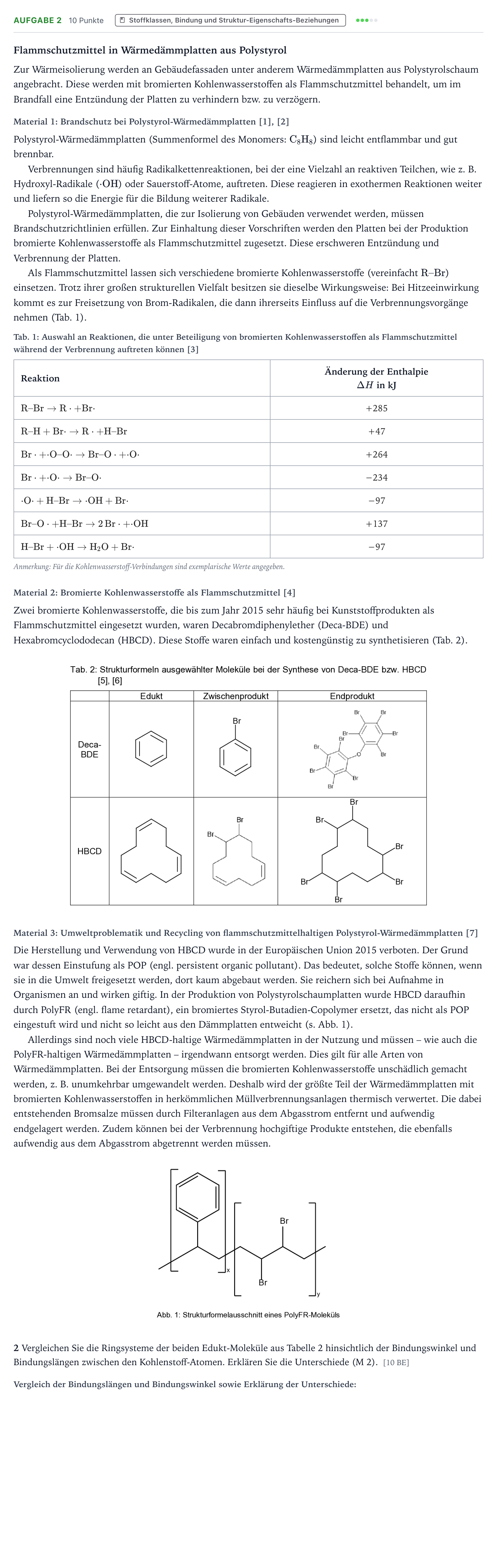 Aufgabenstellung: Aufgabe 2 · Abitur NRW Chemie LK · Flammschutzmittel 2025